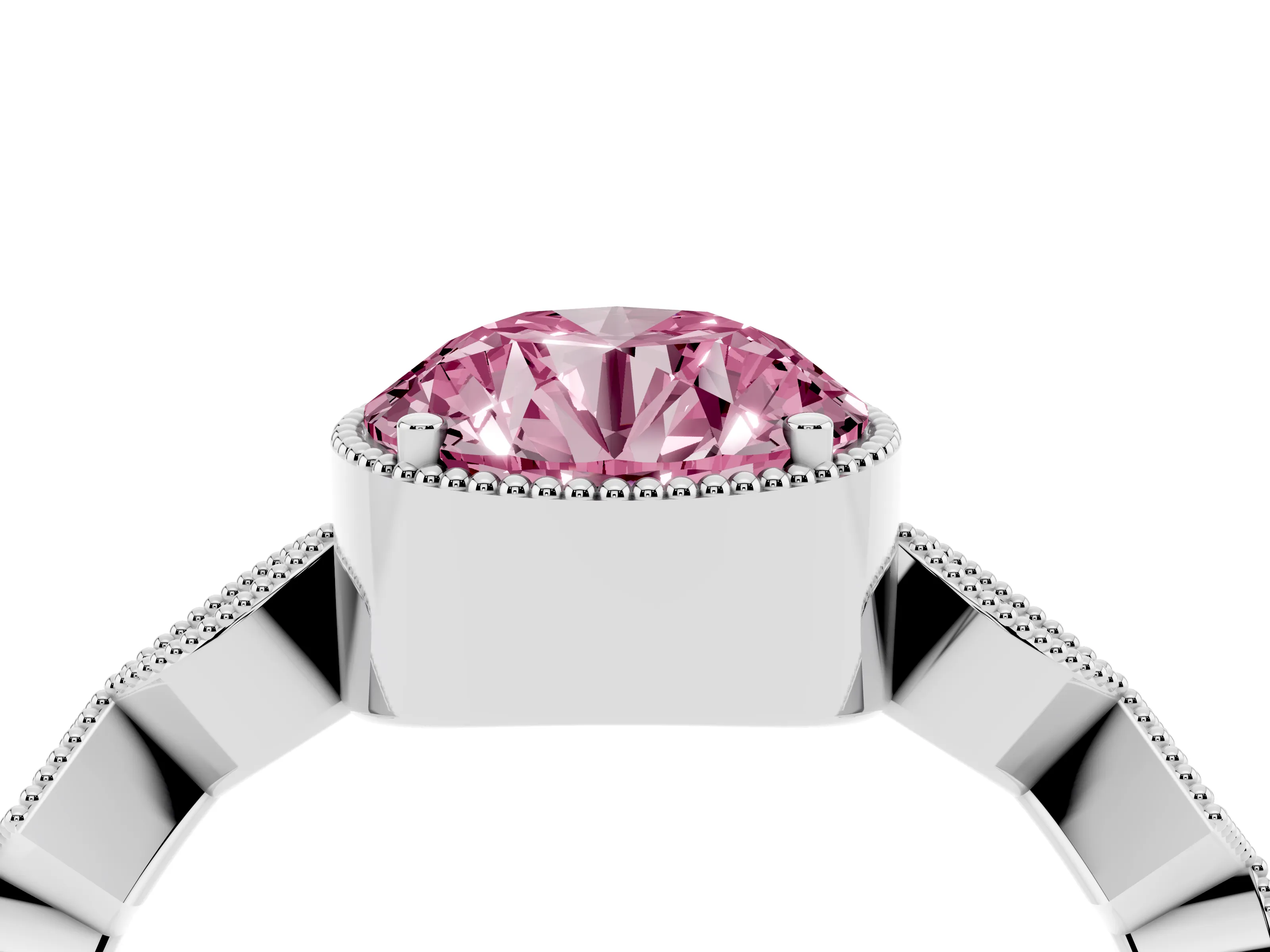Fancy Pink Round Cut Diamond Milgrain Marquise Twist Band Ring Set in Silver with Prong Setting