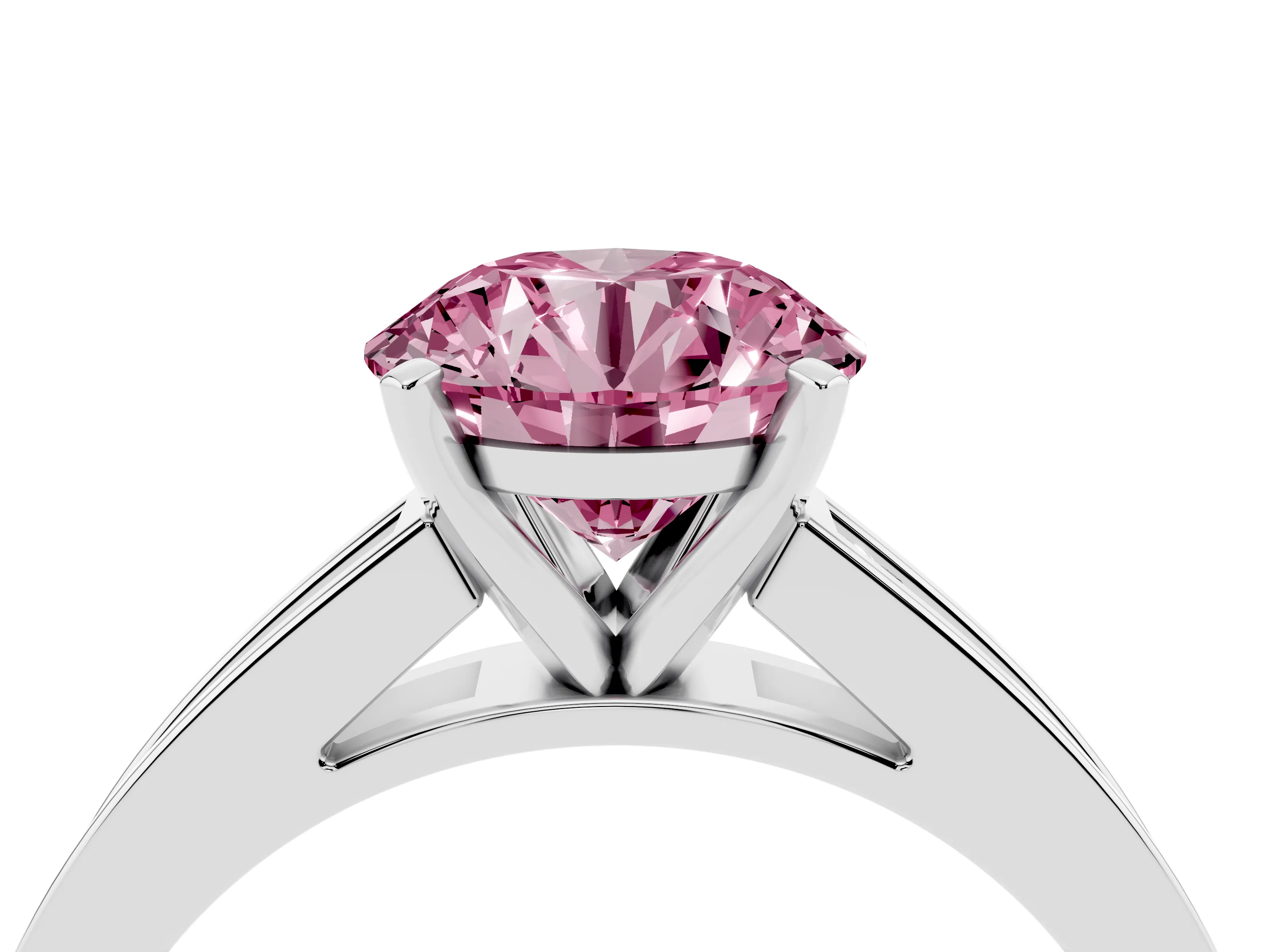 Fancy Pink Round Cut Diamond Solitaire Ring Set in Silver with Channel-Set Band and Prong Setting