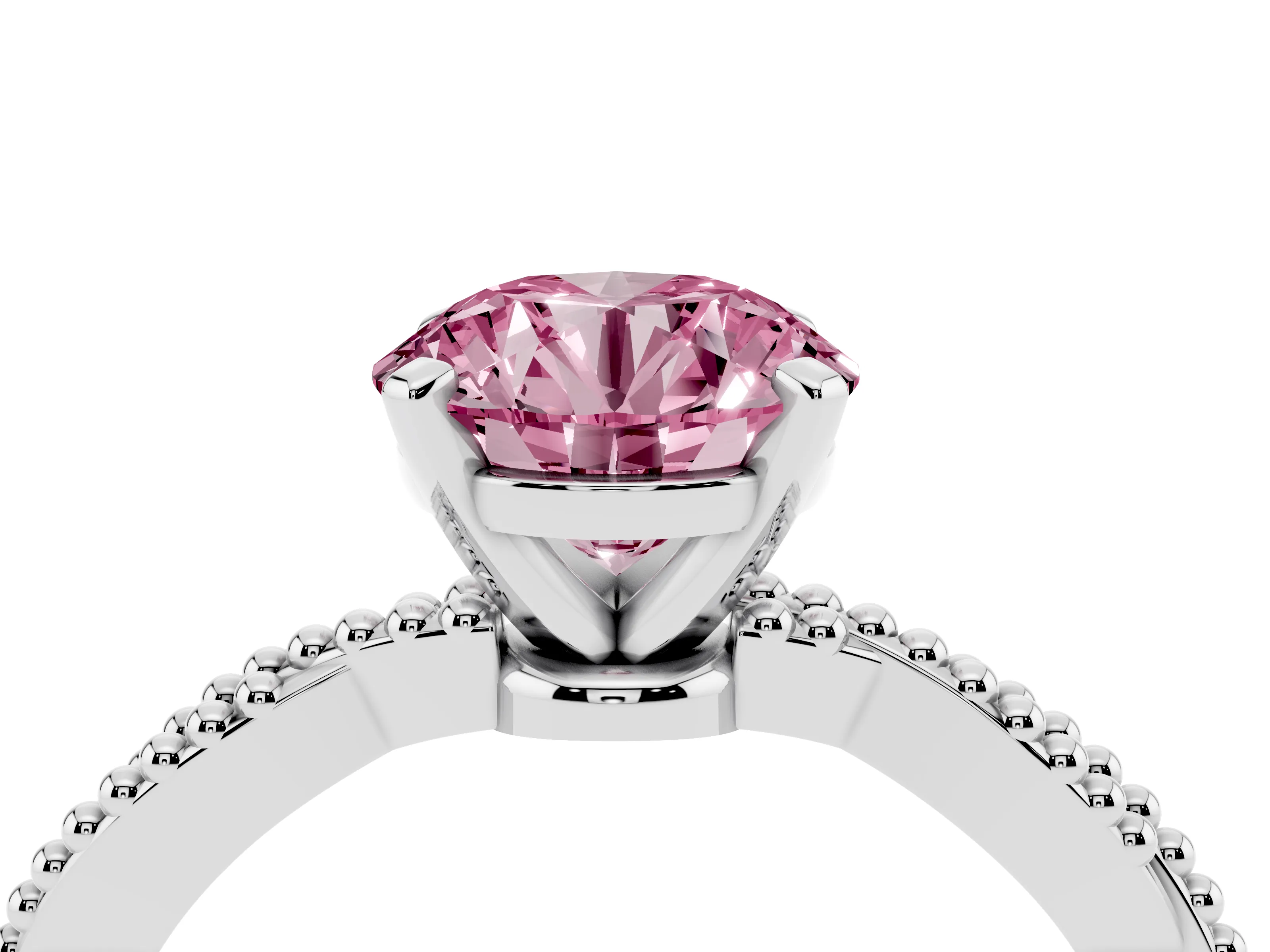 Fancy Pink Round Cut Diamond Solitaire Ring Set in Silver with Twisted Band and Bead Prong Setting