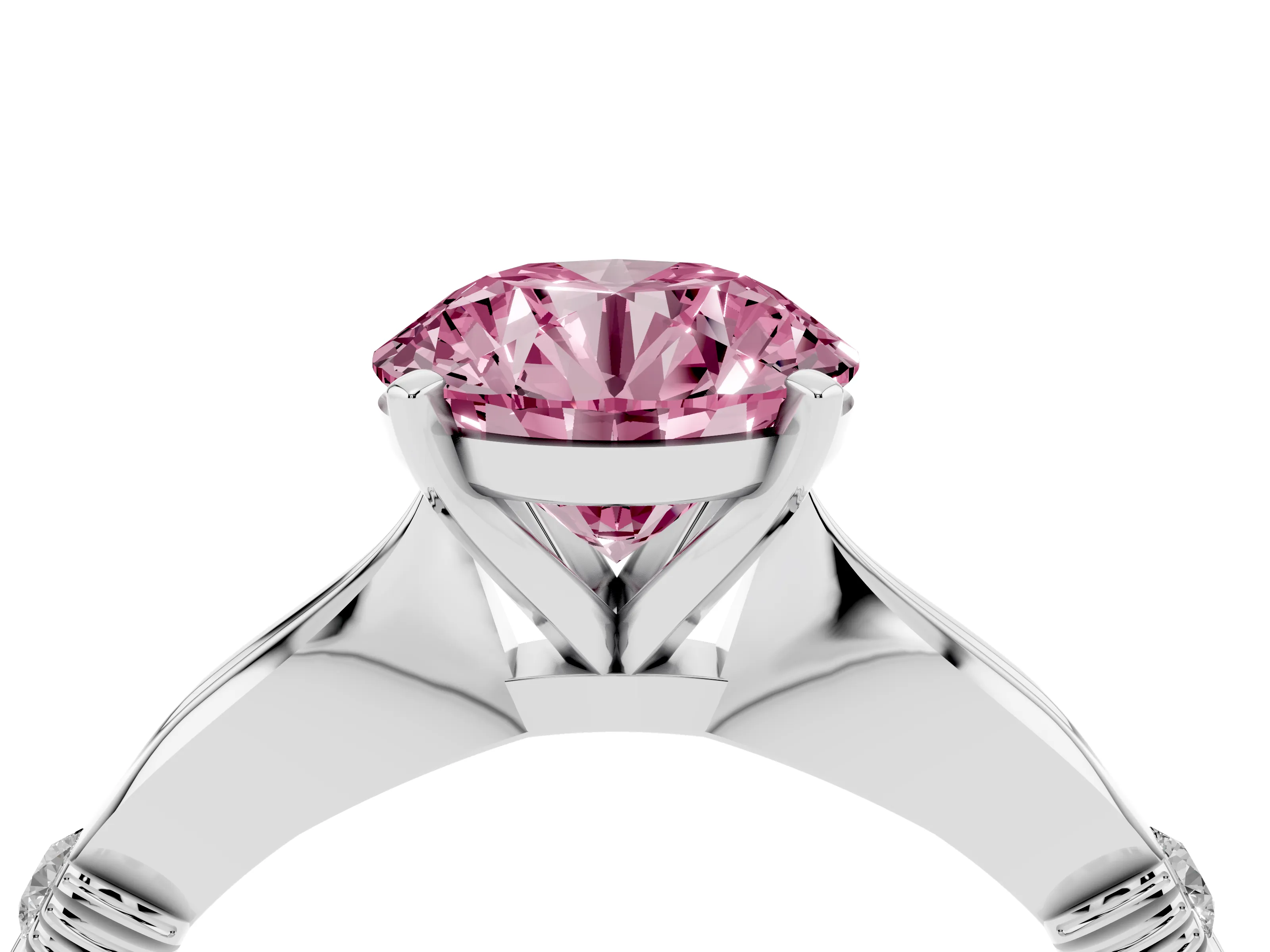 Fancy Pink Round Cut Diamond Solitaire Twisted Band Ring Set in Silver with Accent Stones and Prong Setting