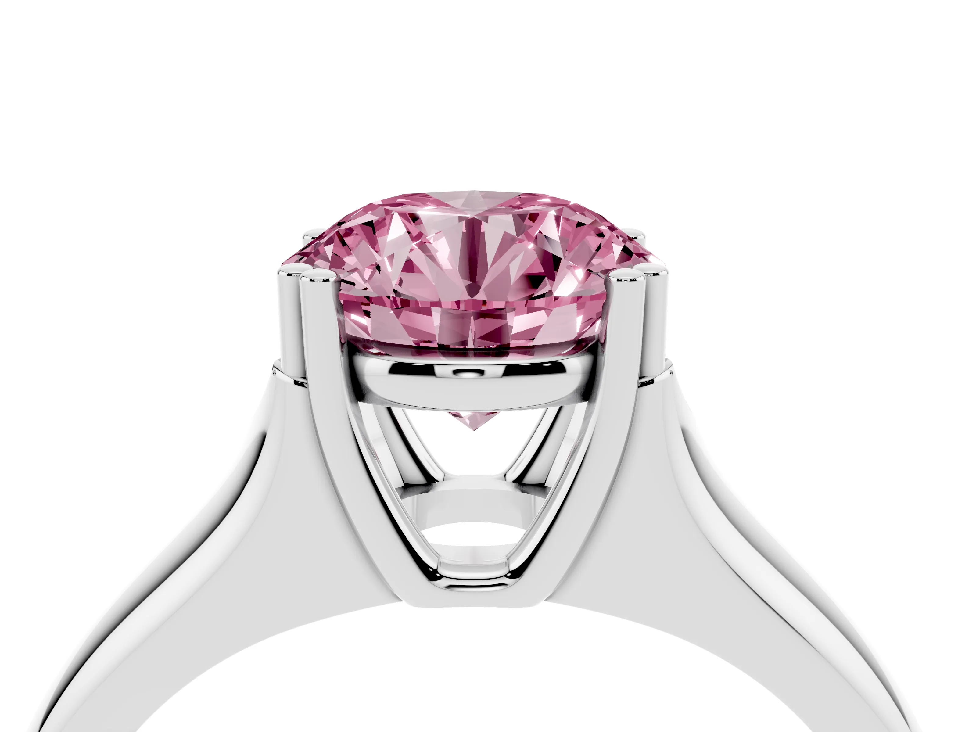 Fancy Pink Round Cut Diamond Solitaire Ring Set in Platinum with Wide Band and Prong Setting