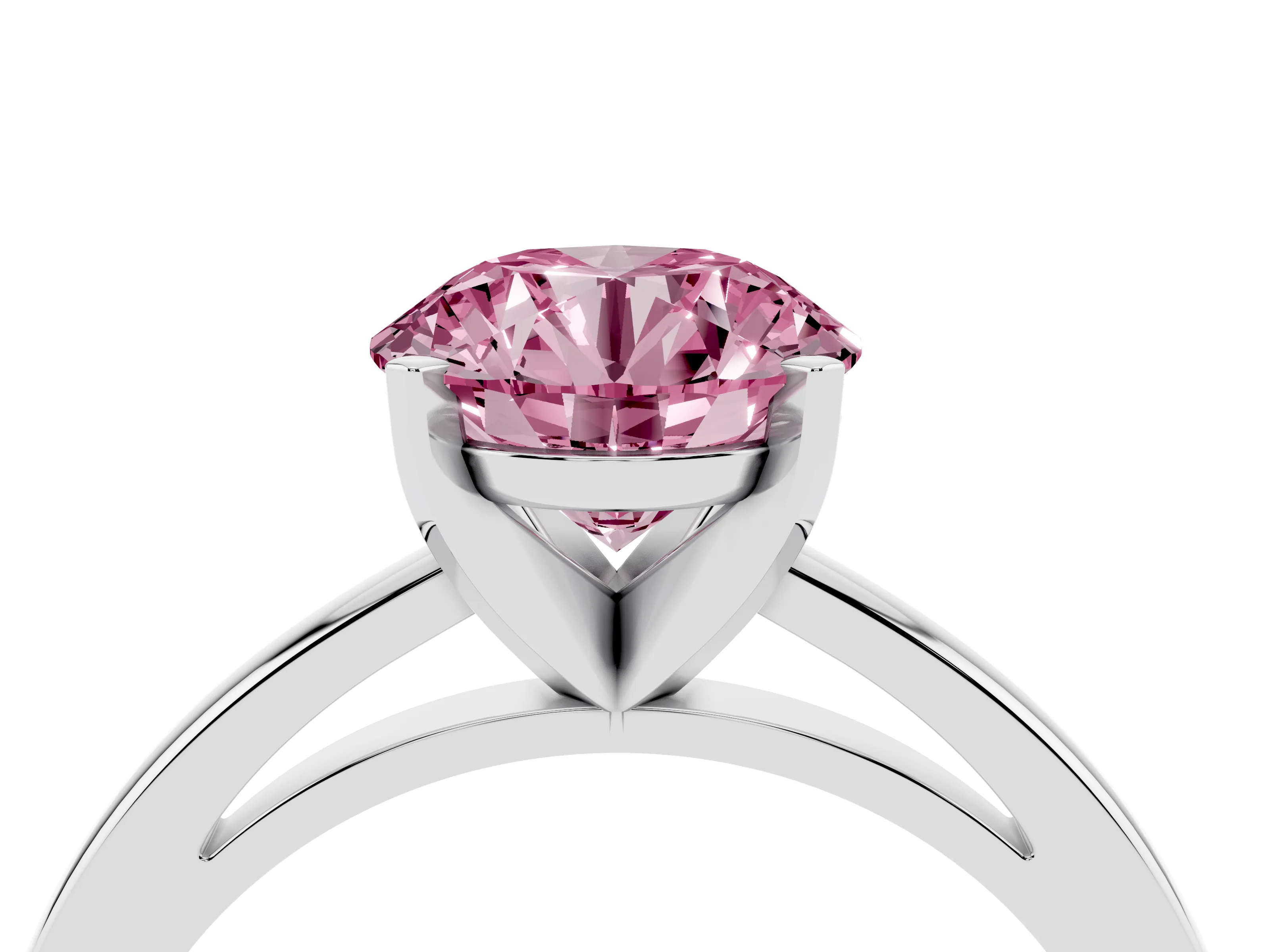 Fancy Pink Round Cut Diamond Solitaire Engagement Ring Set in Platinum with Prong Setting on a Classic Band