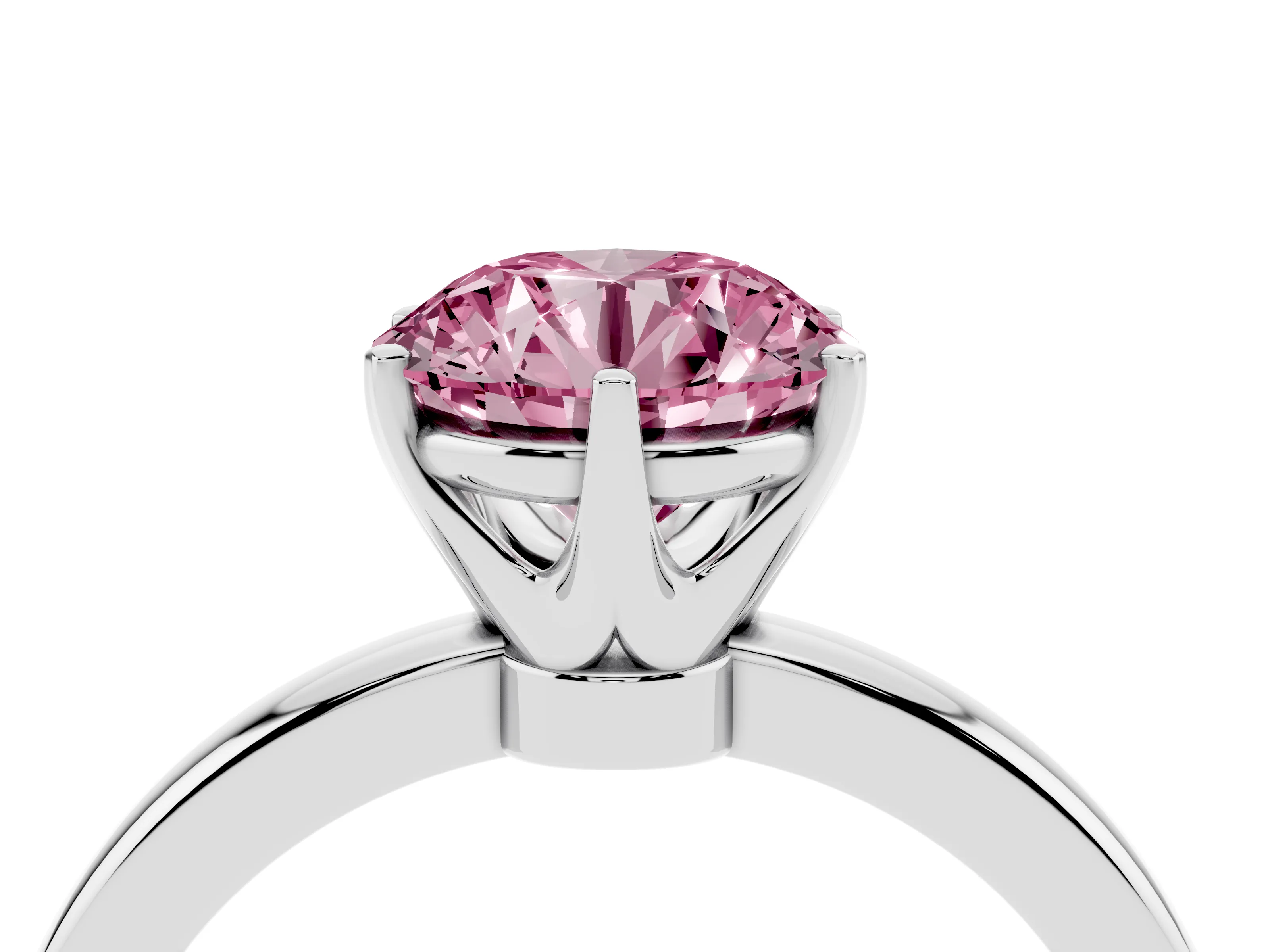 Fancy Pink Round Cut Diamond Solitaire Ring Set in Silver with Raised Prong Setting on a Classic Band