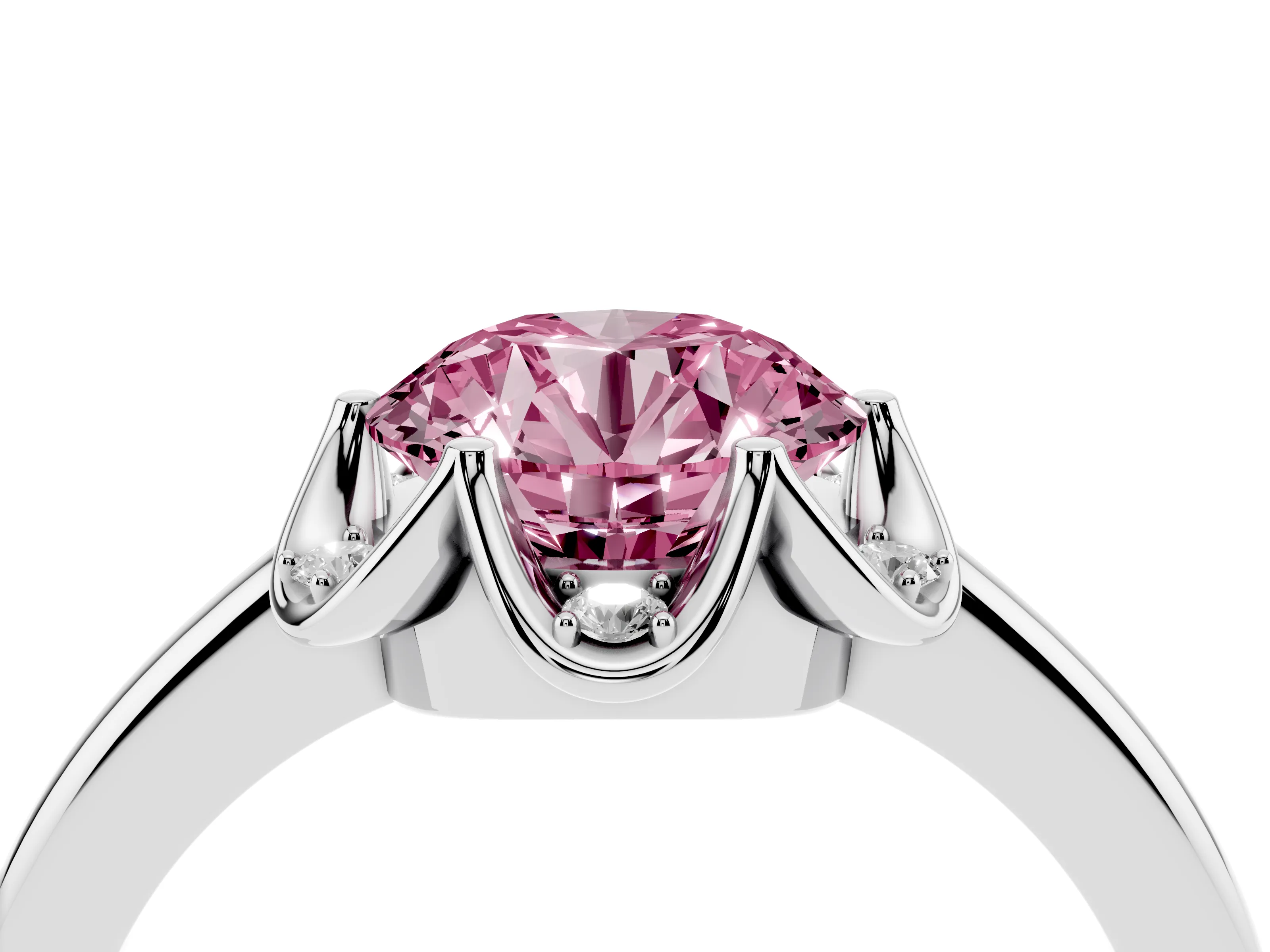 Fancy Pink Round Cut Diamond Round Cluster Halo Ring Set in Platinum with Solitaire Band and Prong Setting