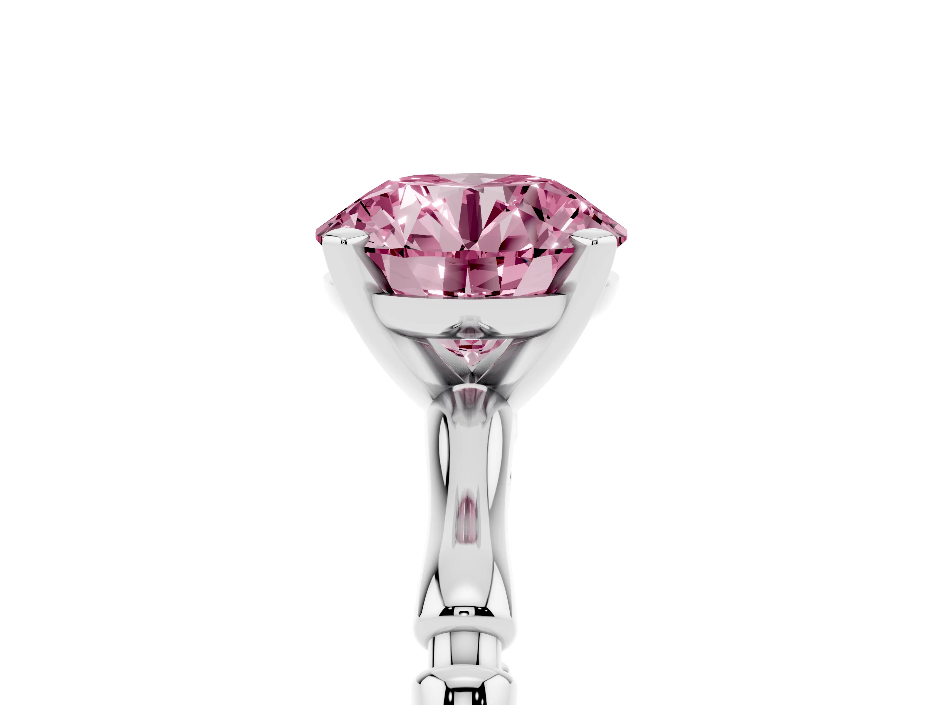 Fancy Pink Round Cut Diamond Solitaire Ring Set in Platinum with Bamboo Band and Prong Setting