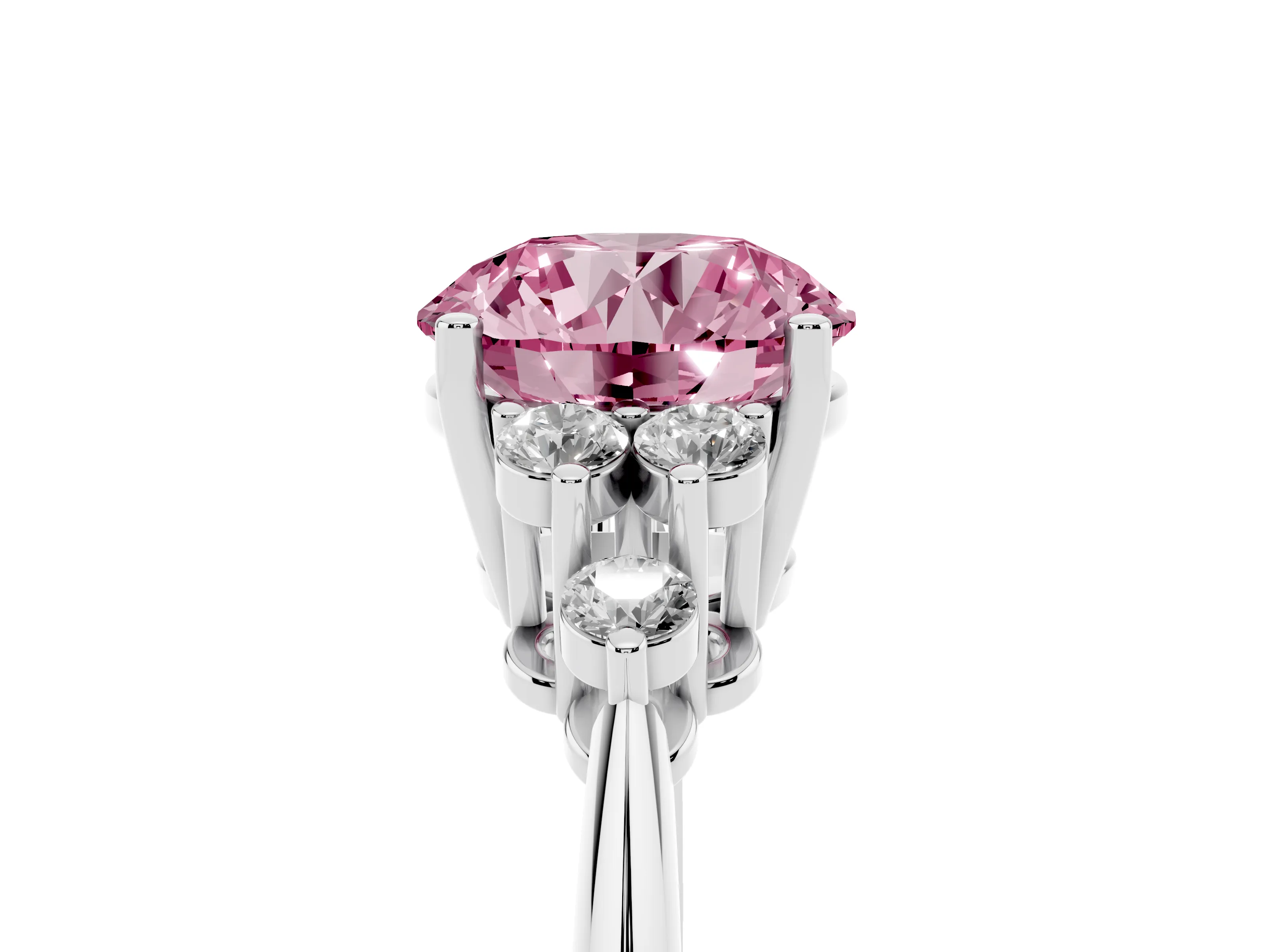 Fancy Pink Round Cut Diamond Cluster Ring Set in Silver with Plain Band and Prong Setting