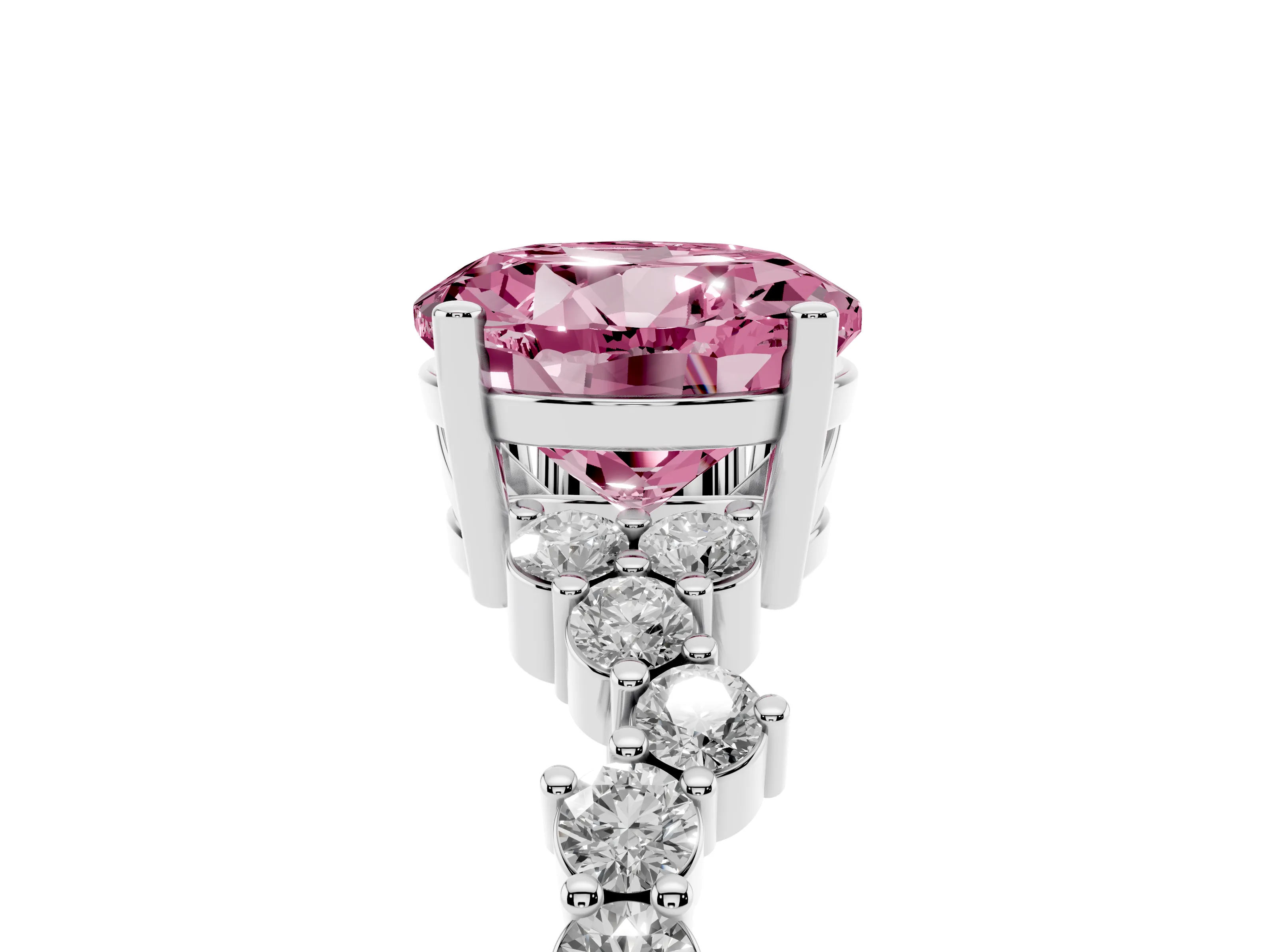 Fancy Pink Round Cut Diamond Ring Set in White gold with Scattered Round Accents