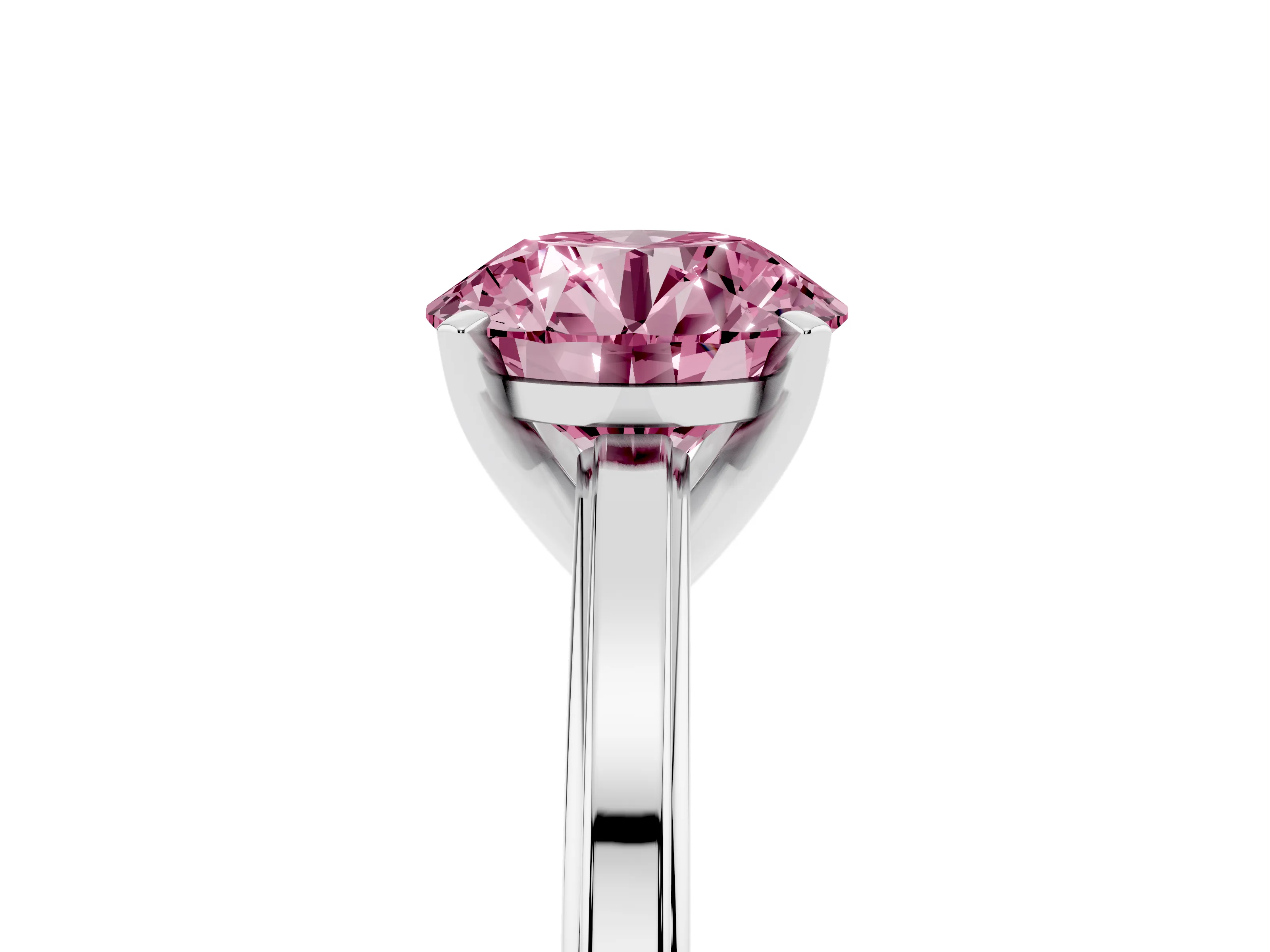Fancy Pink Round Cut Diamond Solitaire Ring Set in Platinum with Prong Setting and Classic Band