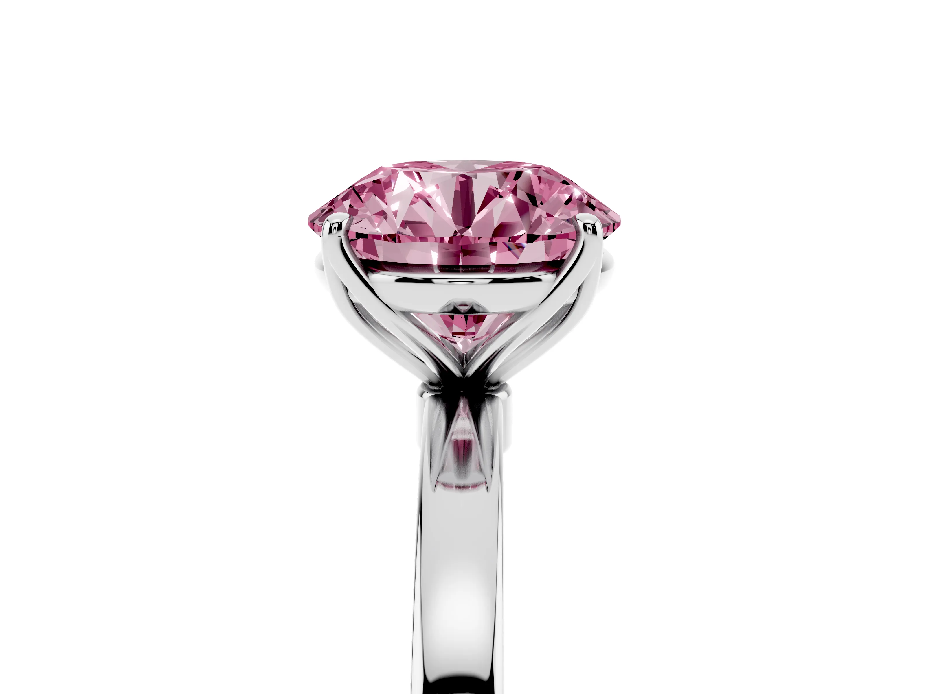 Fancy Pink Round Cut Diamond Solitaire Ring Set in White gold with Prong Setting and Thin Polished Band
