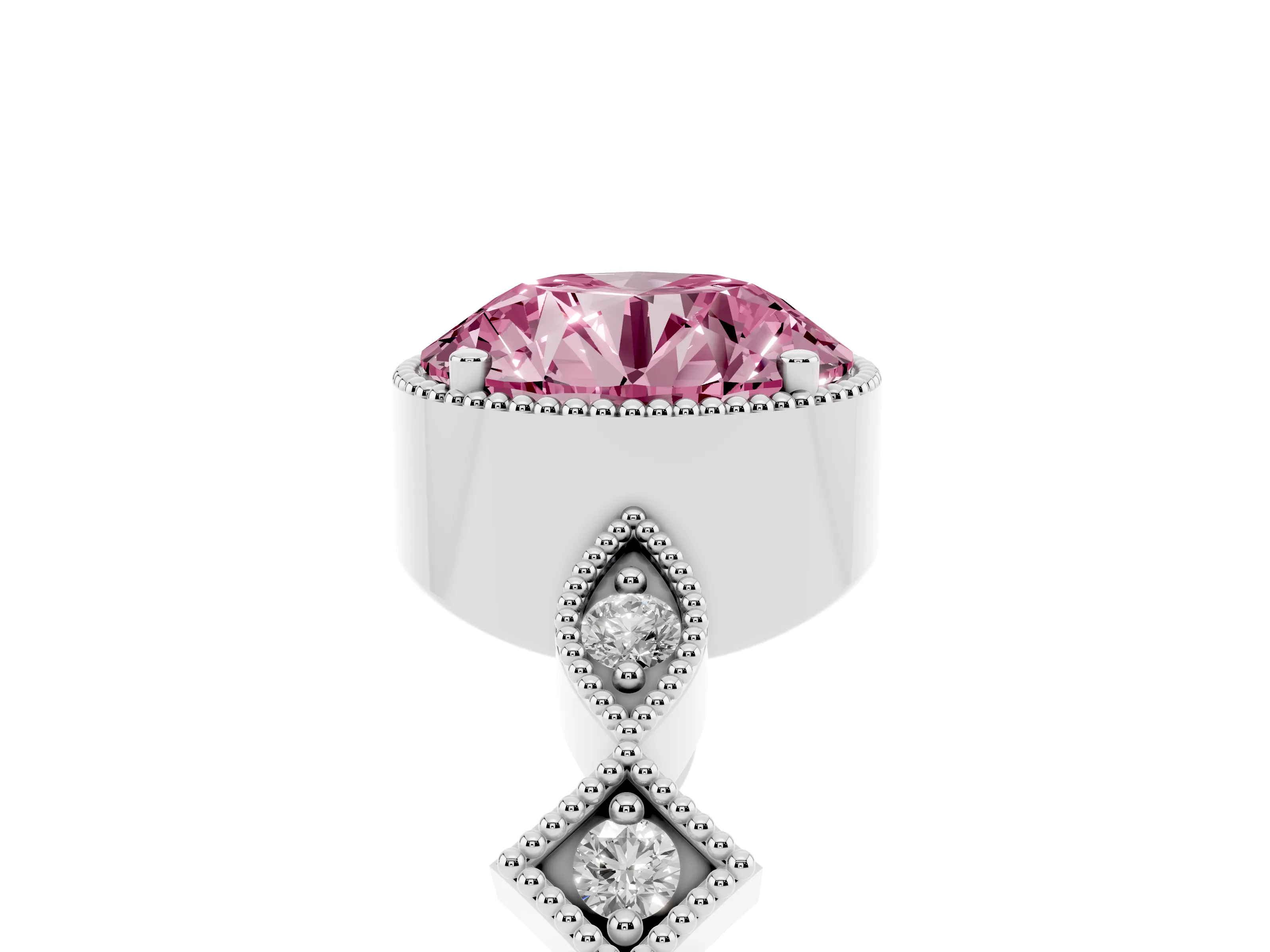 Fancy Pink Round Cut Diamond Milgrain Marquise Twist Band Ring Set in Silver with Prong Setting