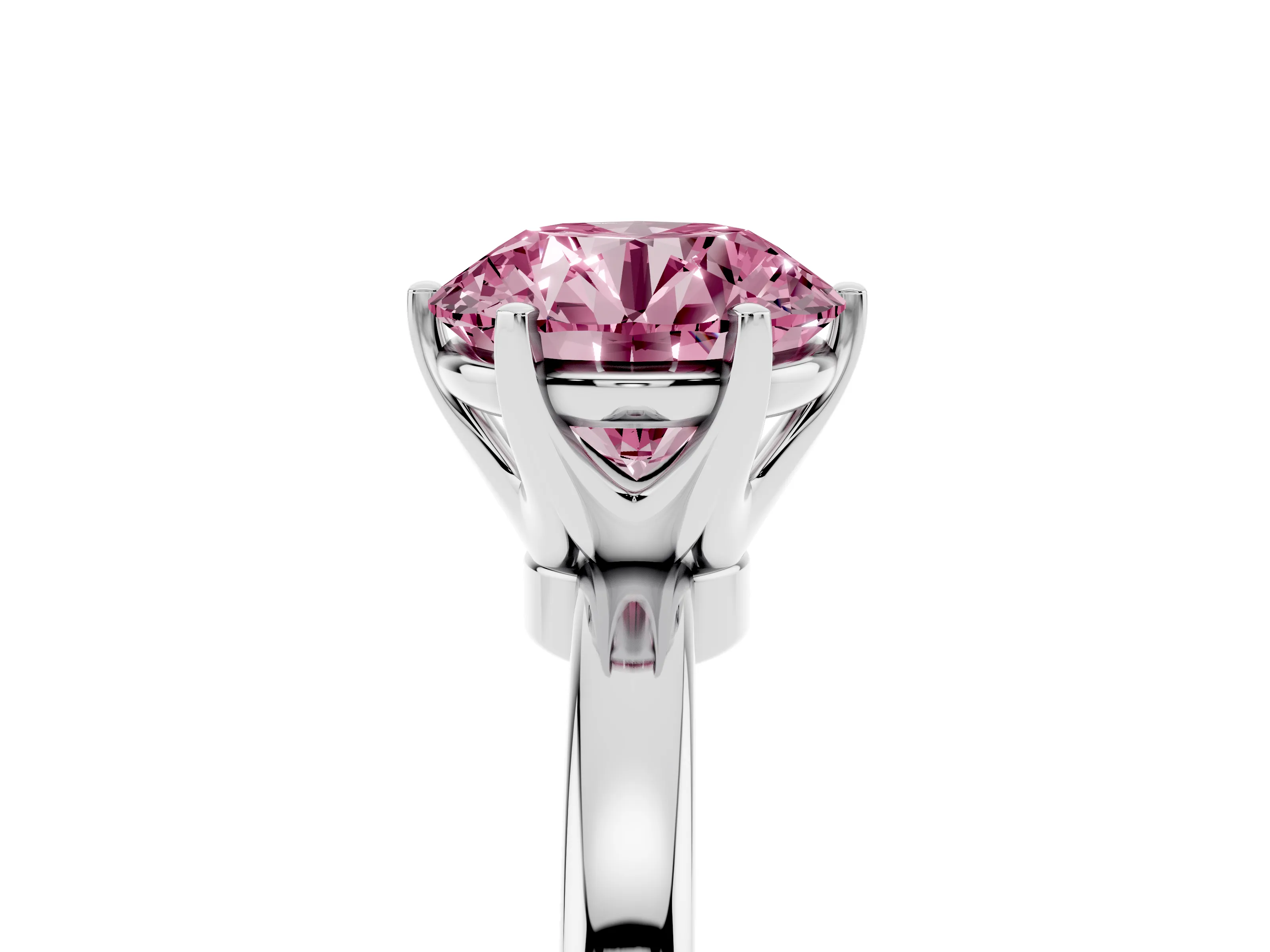 Fancy Pink Round Cut Diamond Solitaire Ring Set in Silver with Raised Prong Setting on a Classic Band