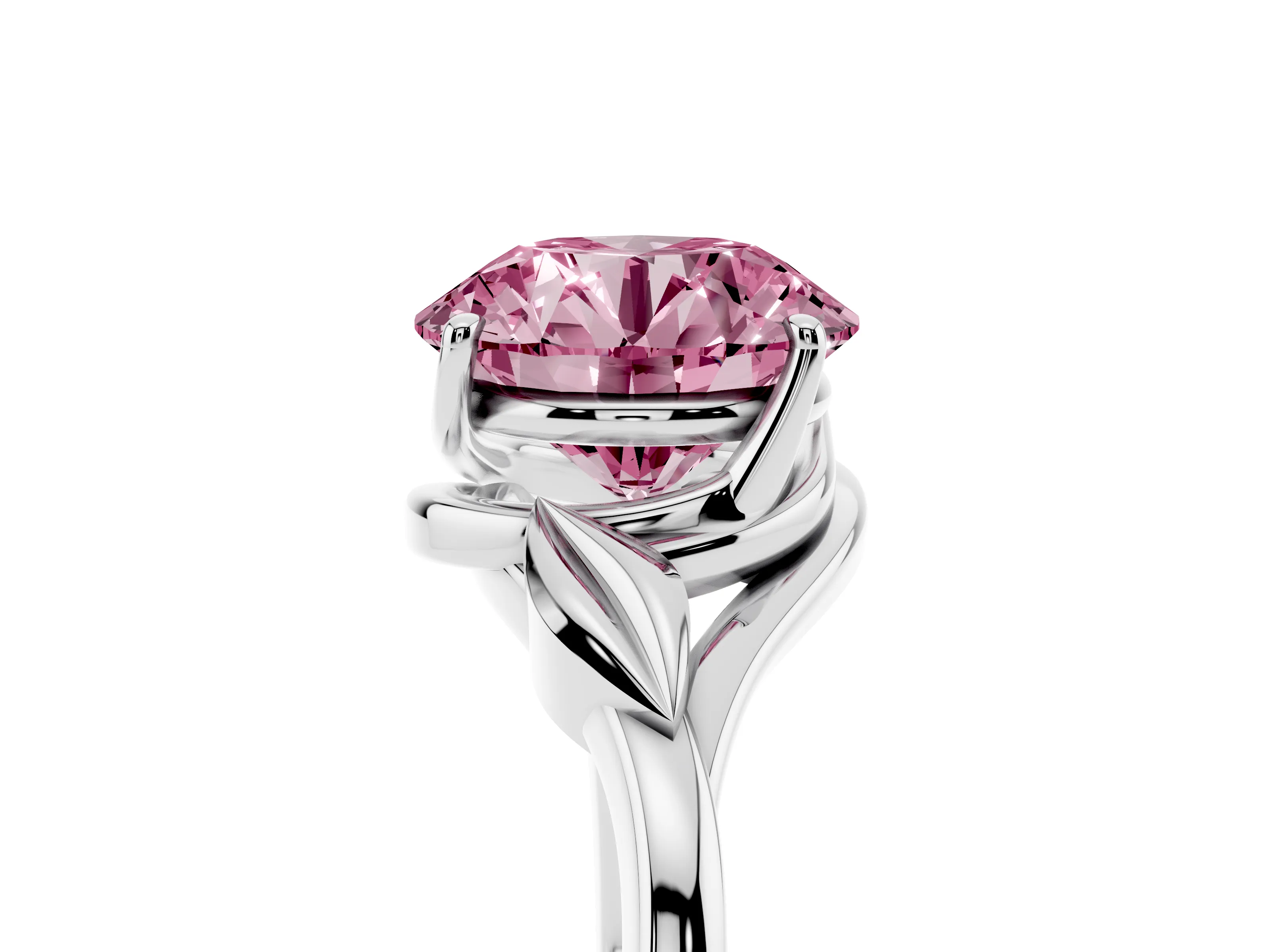 Fancy Pink Round Cut Diamond Solitaire Ring Set in White gold with Polished Twist Band