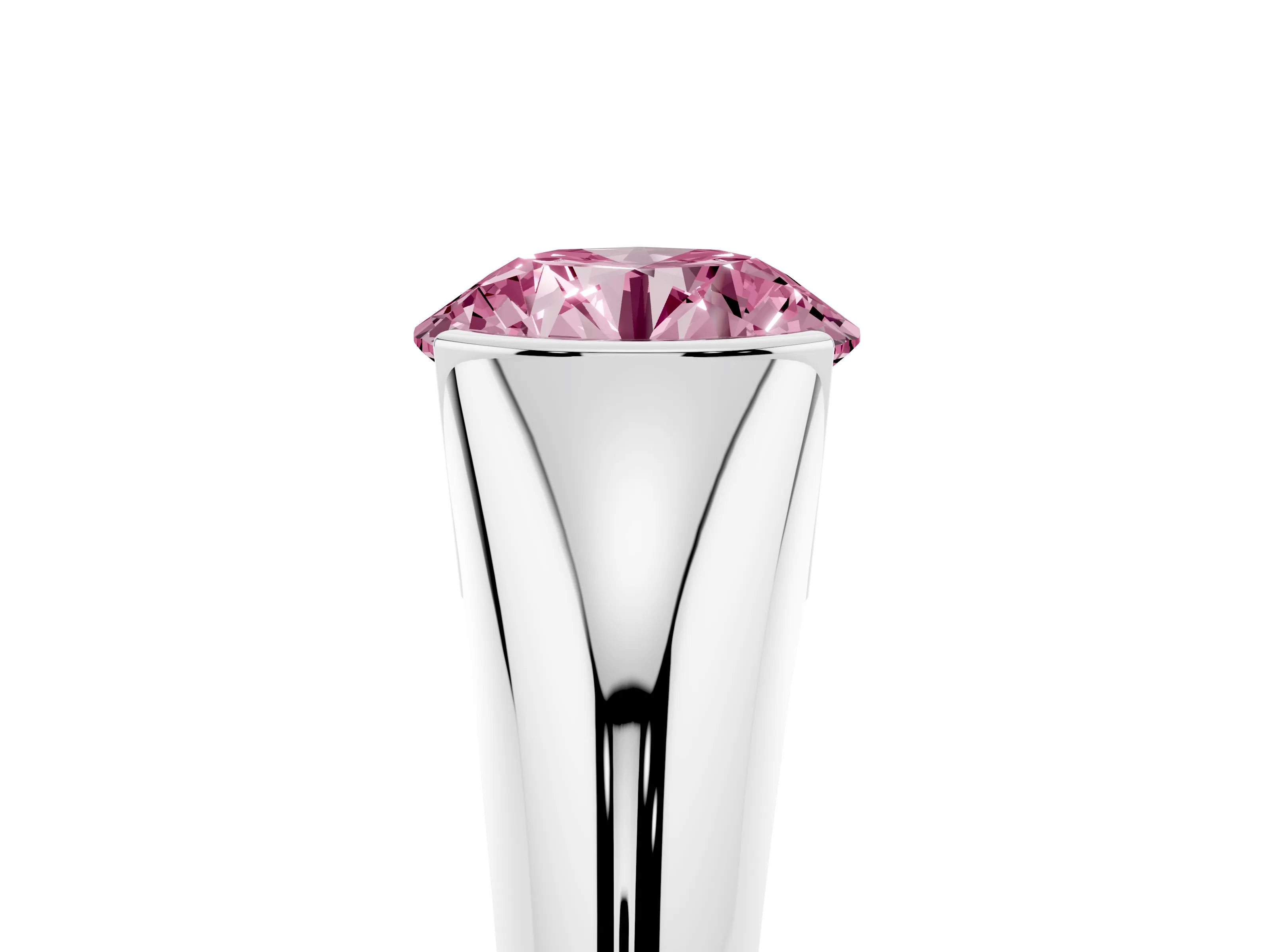 Fancy Pink Round Cut Diamond Solitaire Tension Set Ring Set in Silver