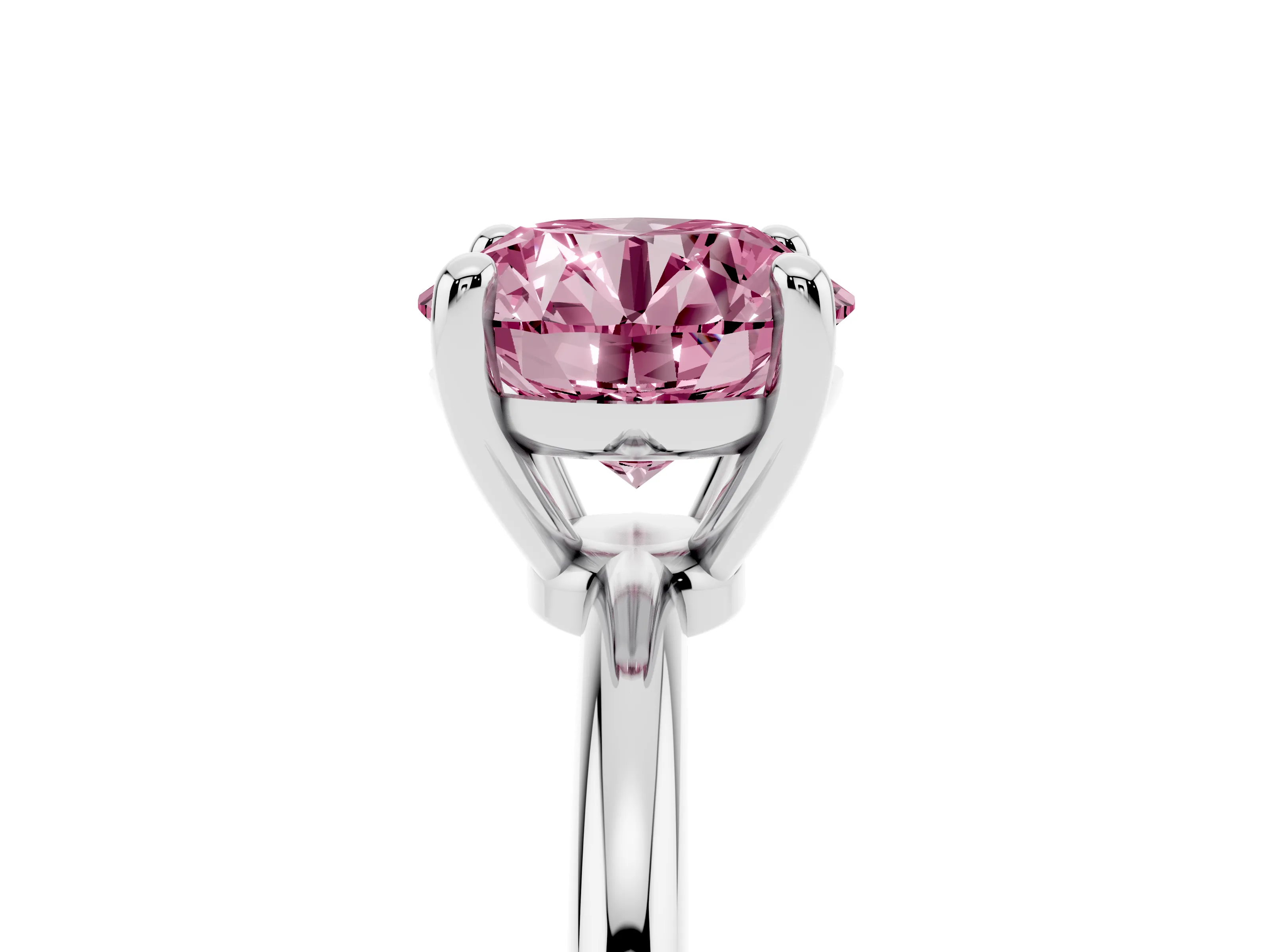 Fancy Pink Round Cut Diamond Solitaire Ring Set in Silver with Secure Prong Setting on a Classic Band