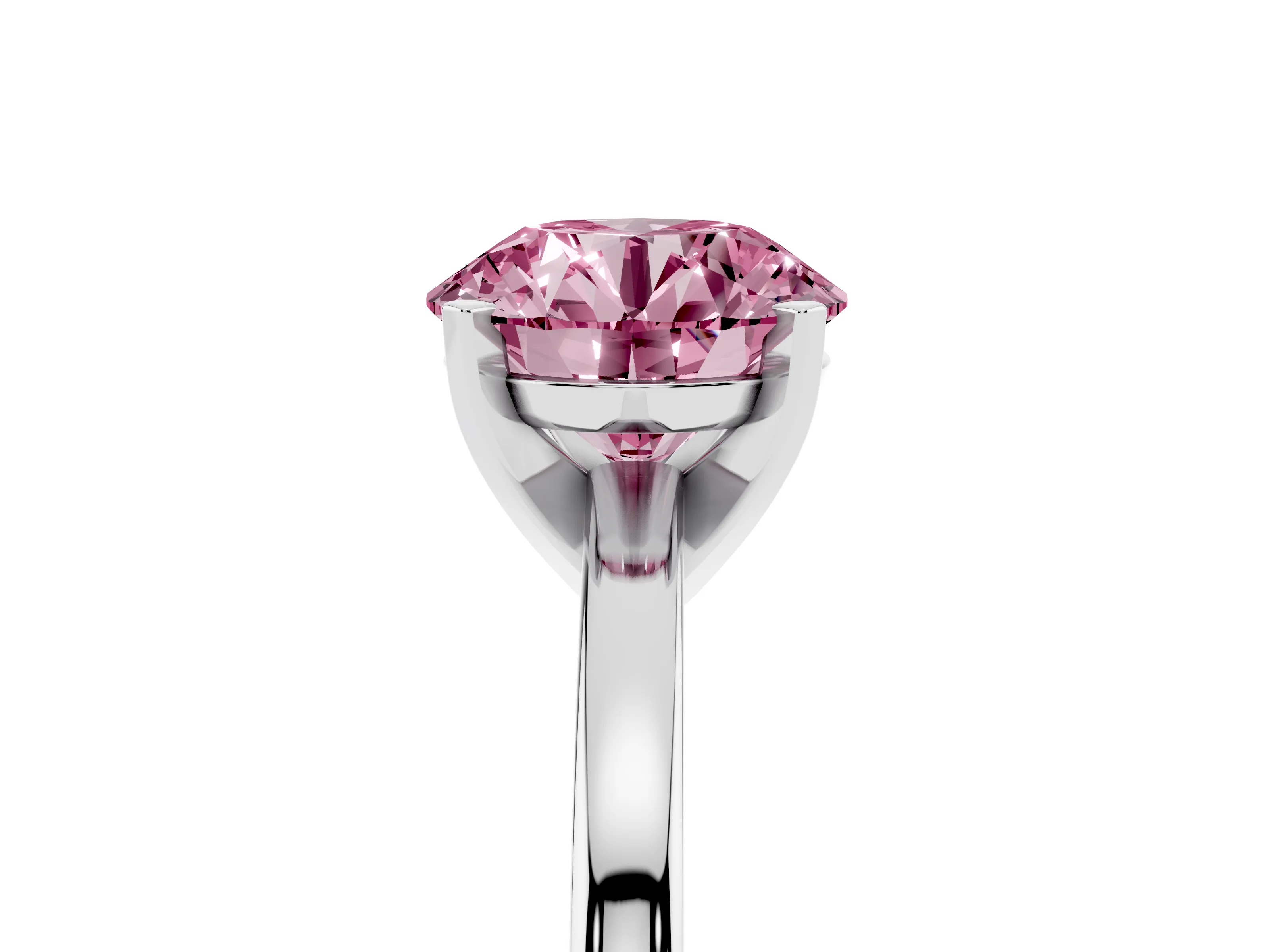 Fancy Pink Round Cut Diamond Solitaire Engagement Ring Set in Platinum with Prong Setting on a Classic Band