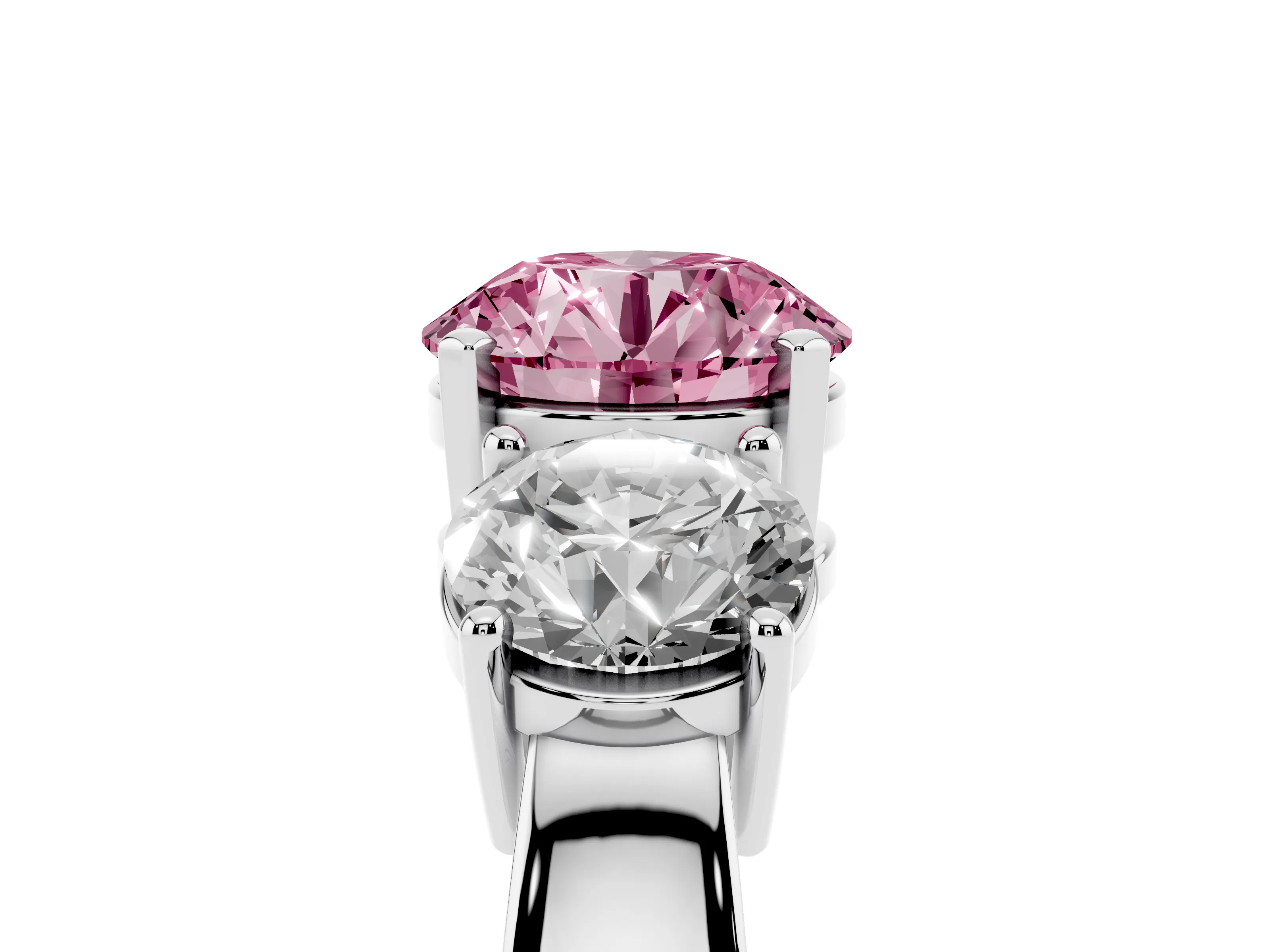 Fancy Pink Round Cut Diamond Three-Stone Ring Set in Silver with Round Side Stones and Classic Band