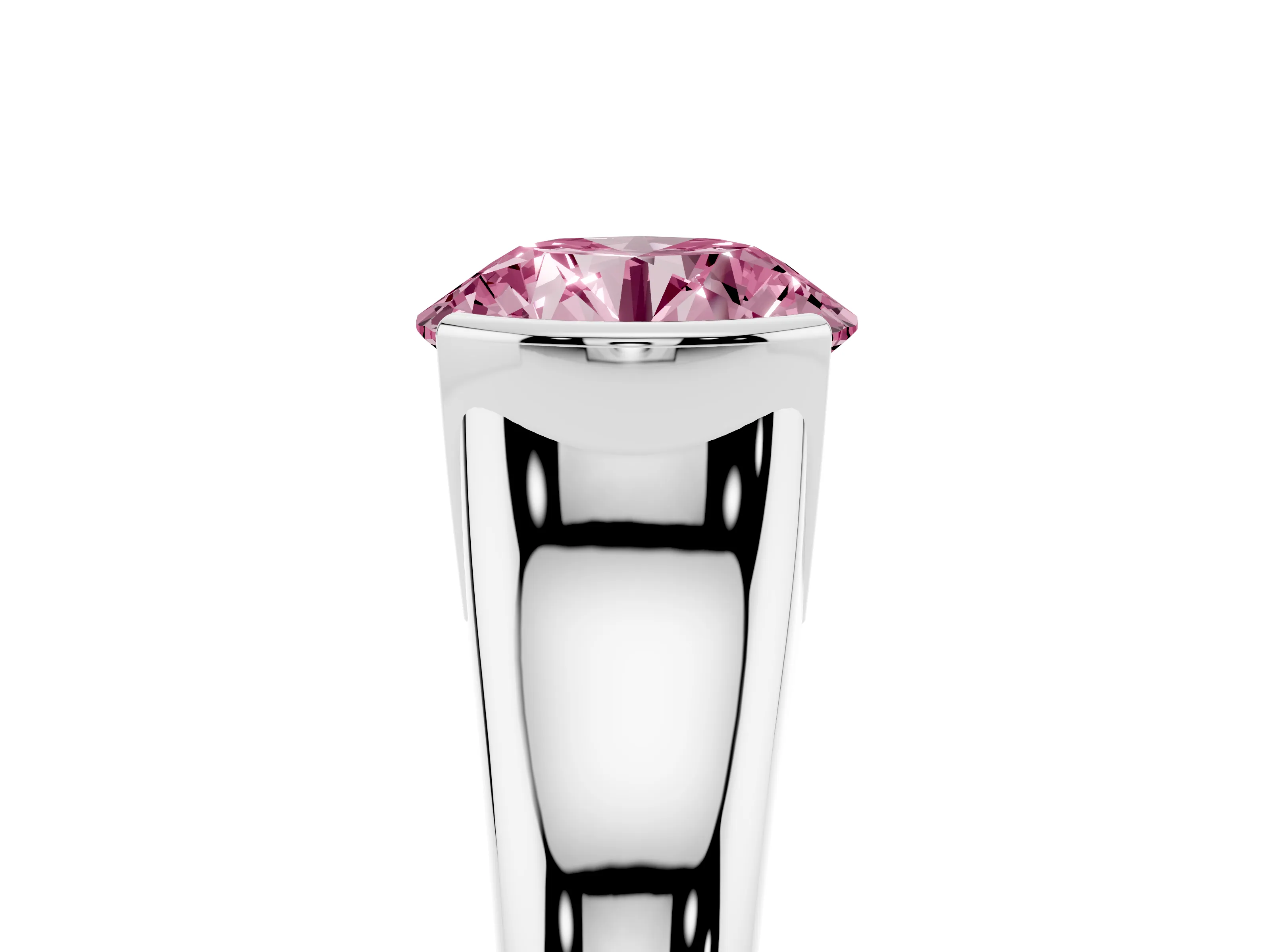 Fancy Pink Round Cut Diamond Solitaire Tension Set Ring Set in Platinum with Split Shank Band