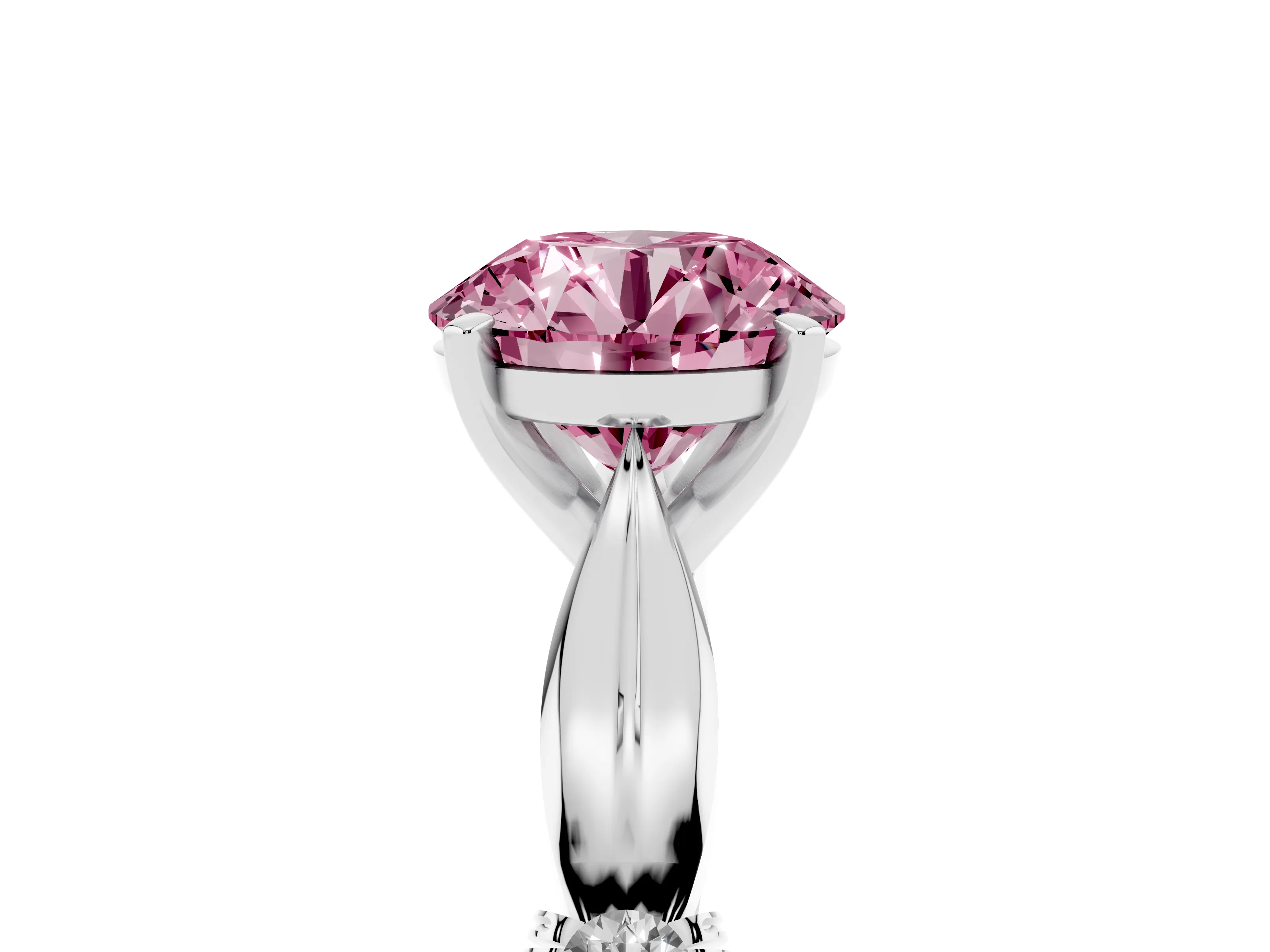 Fancy Pink Round Cut Diamond Solitaire Twisted Band Ring Set in Silver with Accent Stones and Prong Setting