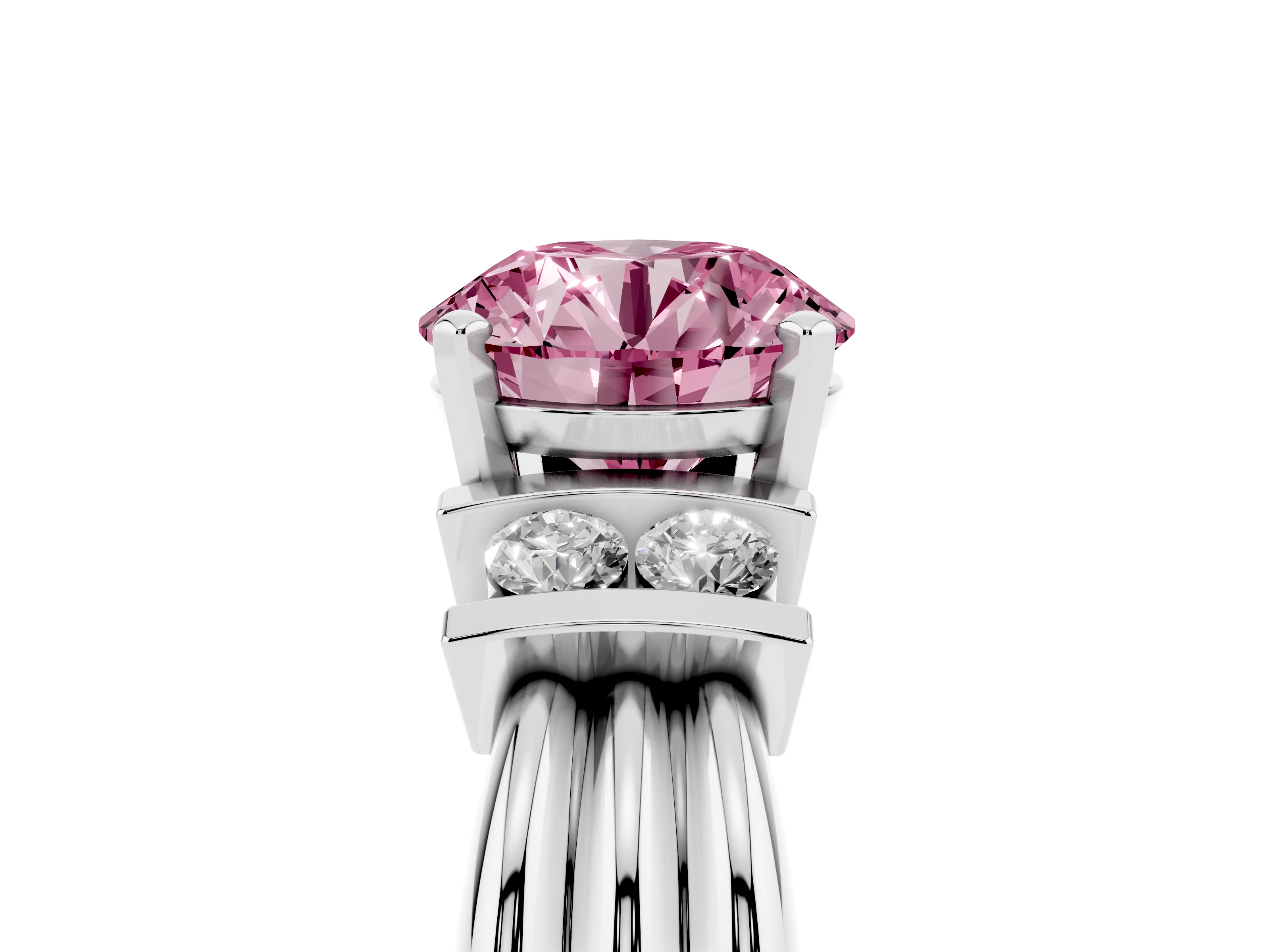 Fancy Pink Three-Stone Round Cut Diamond Channel Set Ring Set in Silver with Bar Prongs