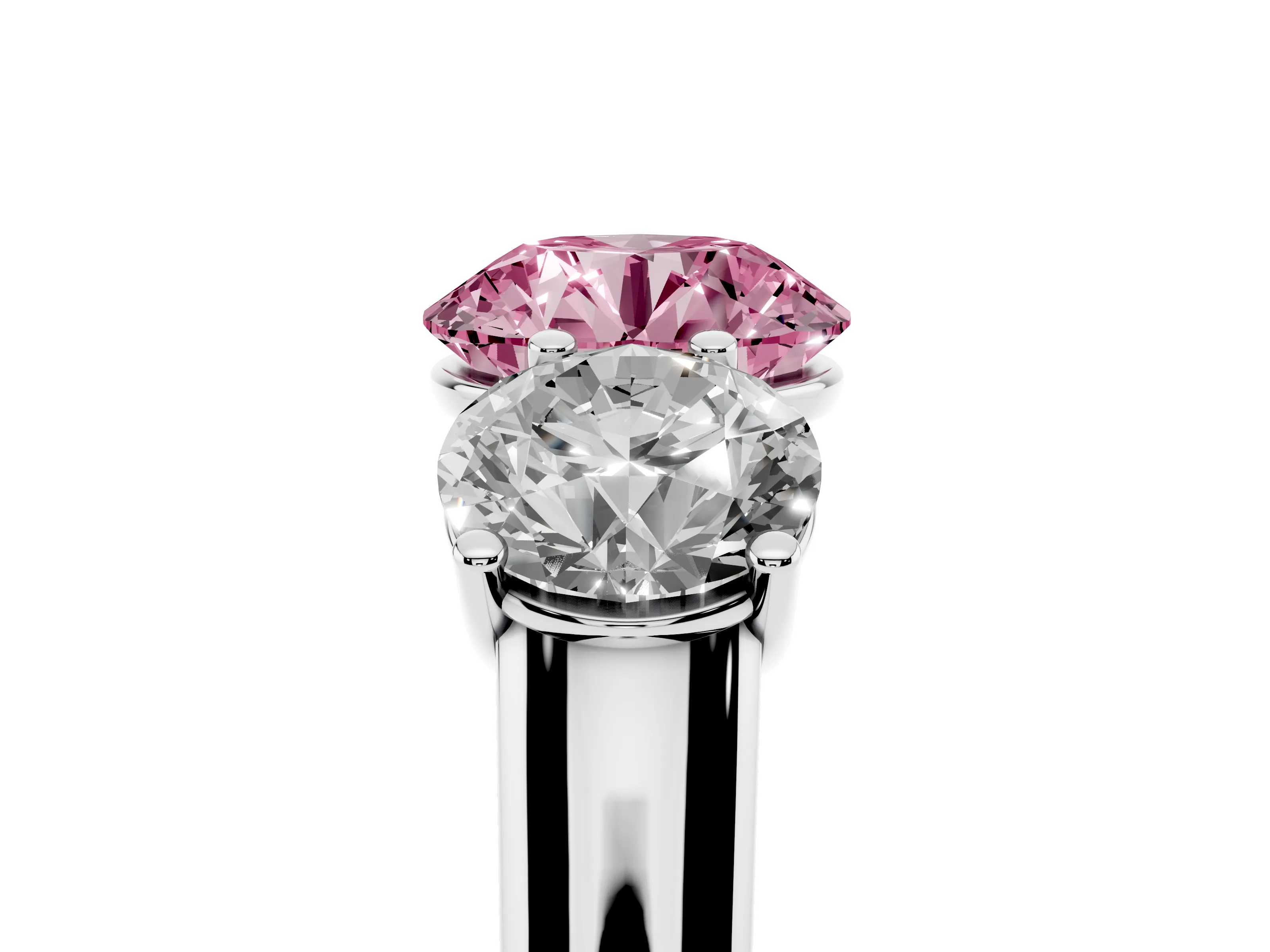 Fancy Pink Round Cut Diamond Three-Stone Ring Set in Silver with Plain Polished Band