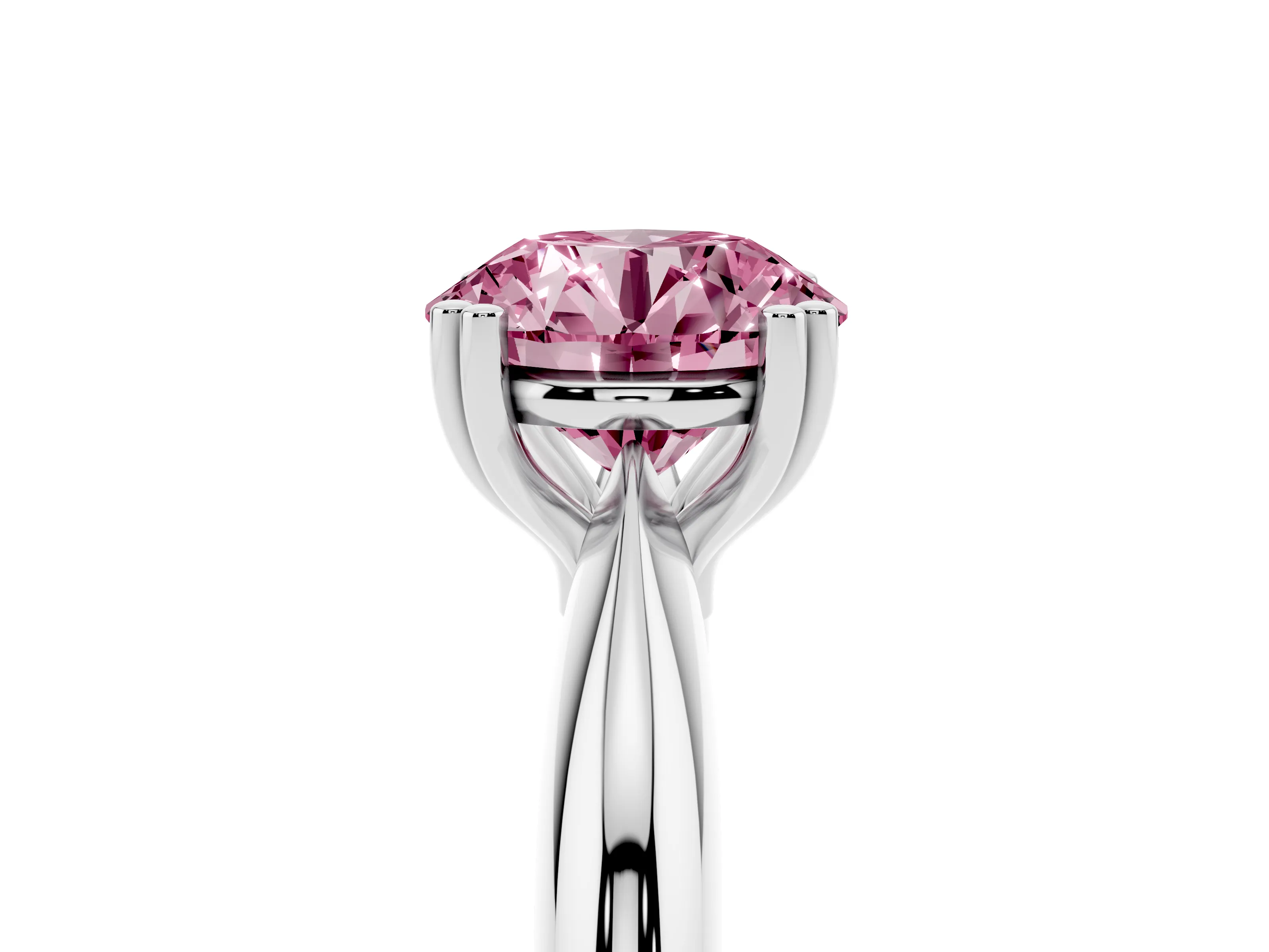 Fancy Pink Round Cut Diamond Solitaire Engagement Ring Set in White gold with Tapered Band and Prong Setting