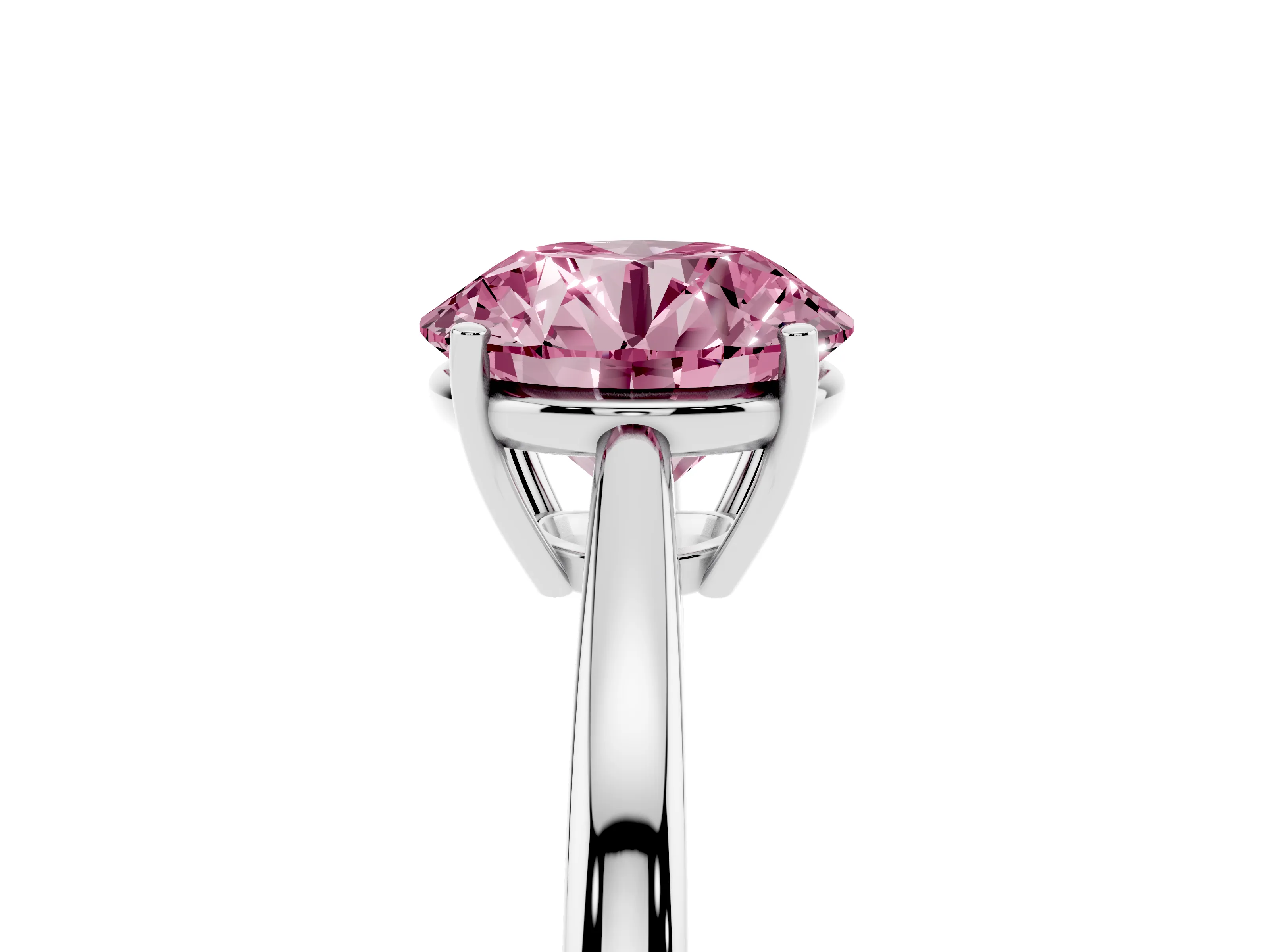 Fancy Pink Round Cut Diamond Solitaire Ring Set in Platinum with Split Shank and Prong Setting