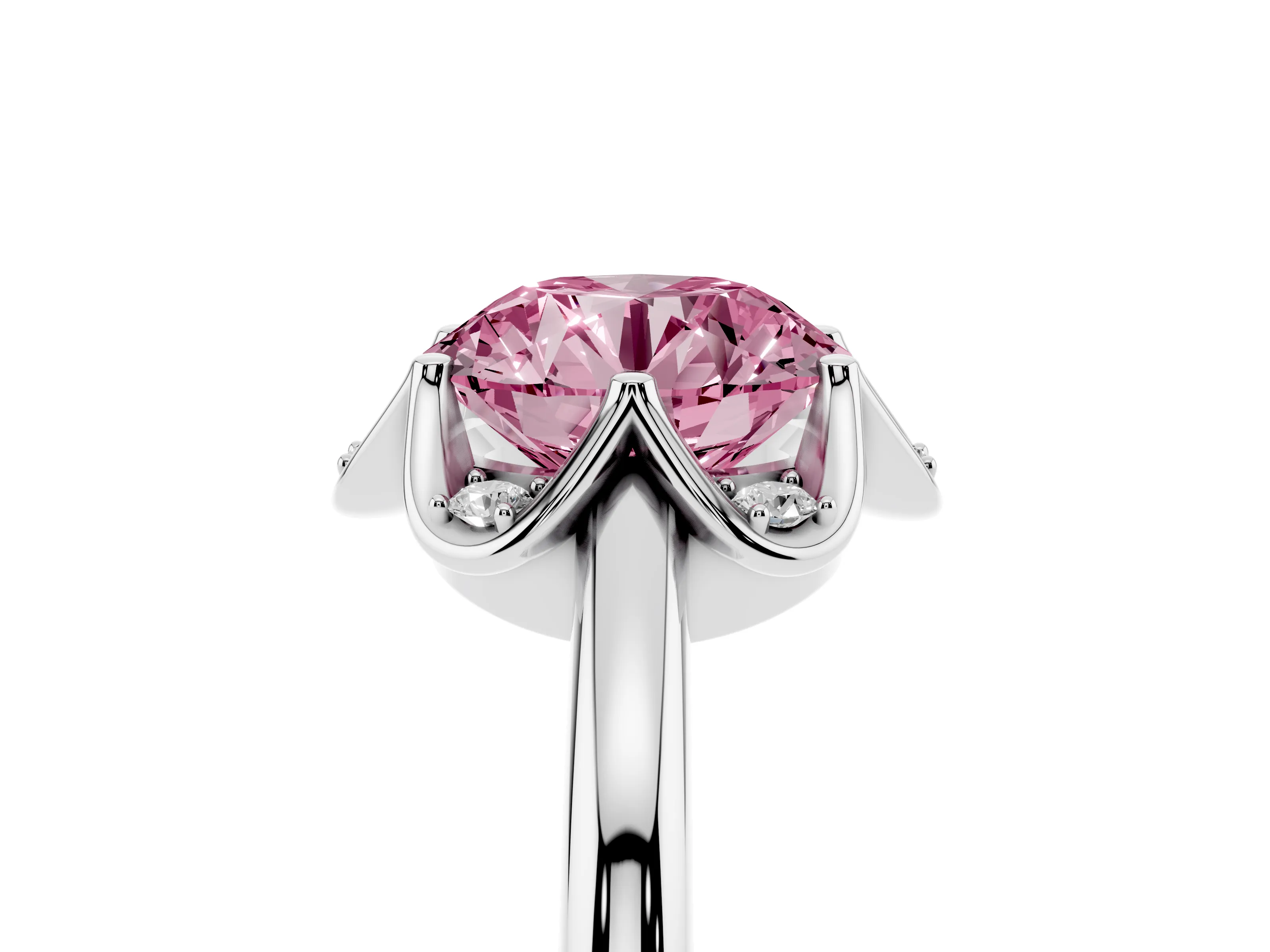 Fancy Pink Round Cut Diamond Round Cluster Halo Ring Set in Platinum with Solitaire Band and Prong Setting