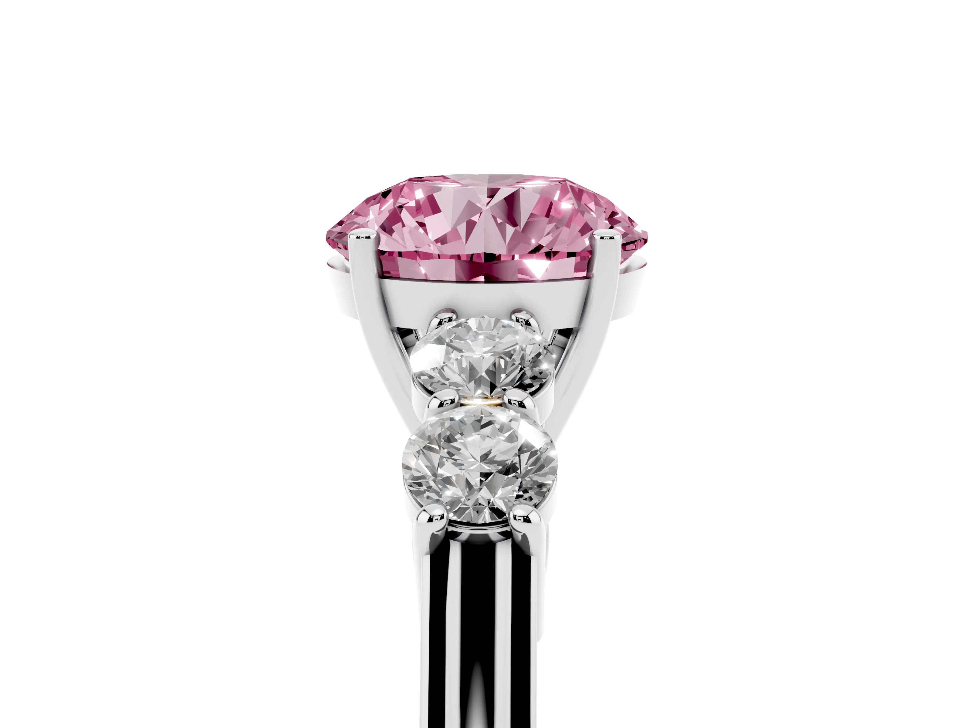 Fancy Pink Round Cut Diamond Five-Stone Prong Set Band Ring Set in Silver with Polished Band