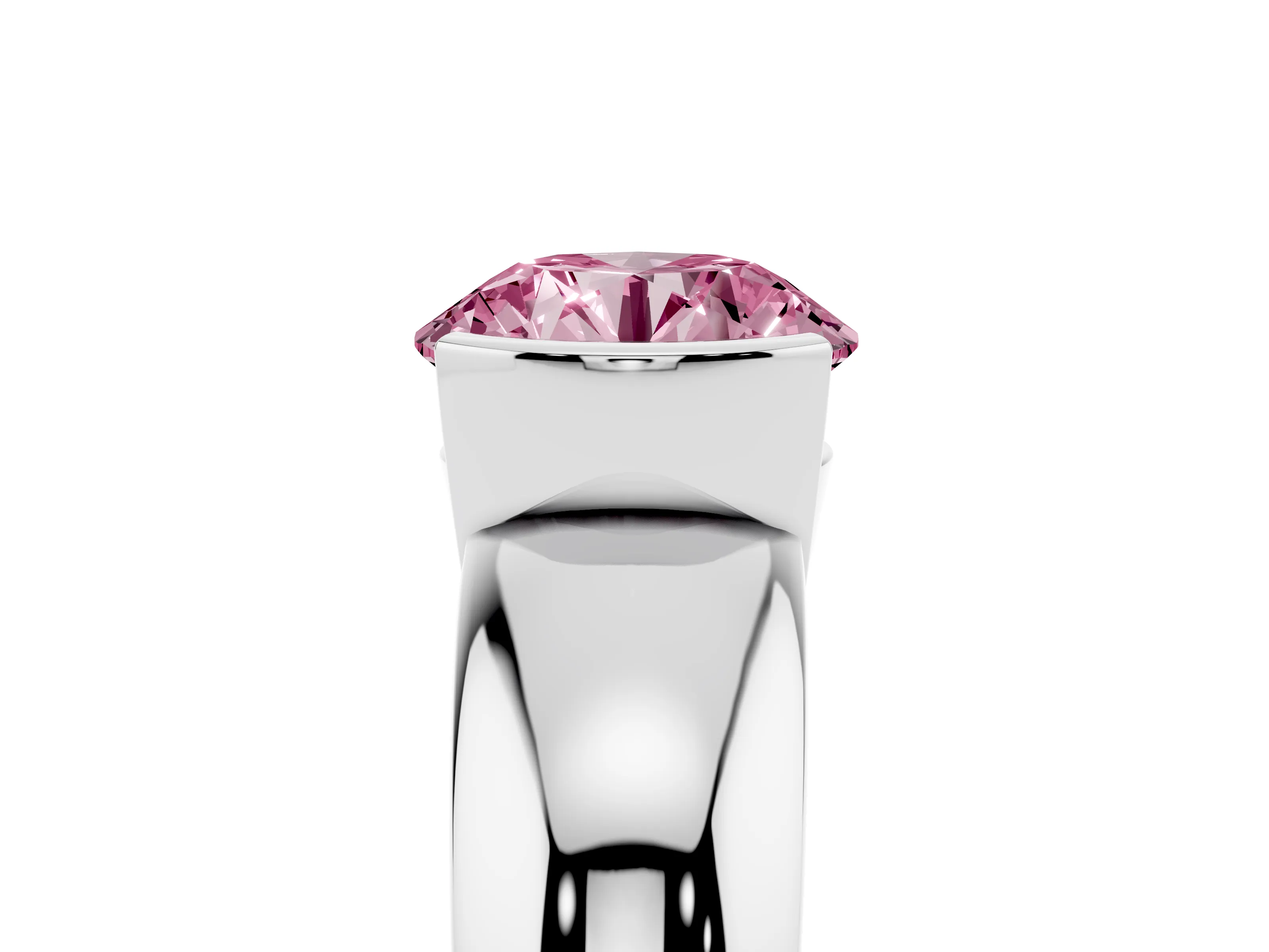 Fancy Pink Round Cut Diamond Solitaire Tension Set Ring Set in Platinum with Wide Band