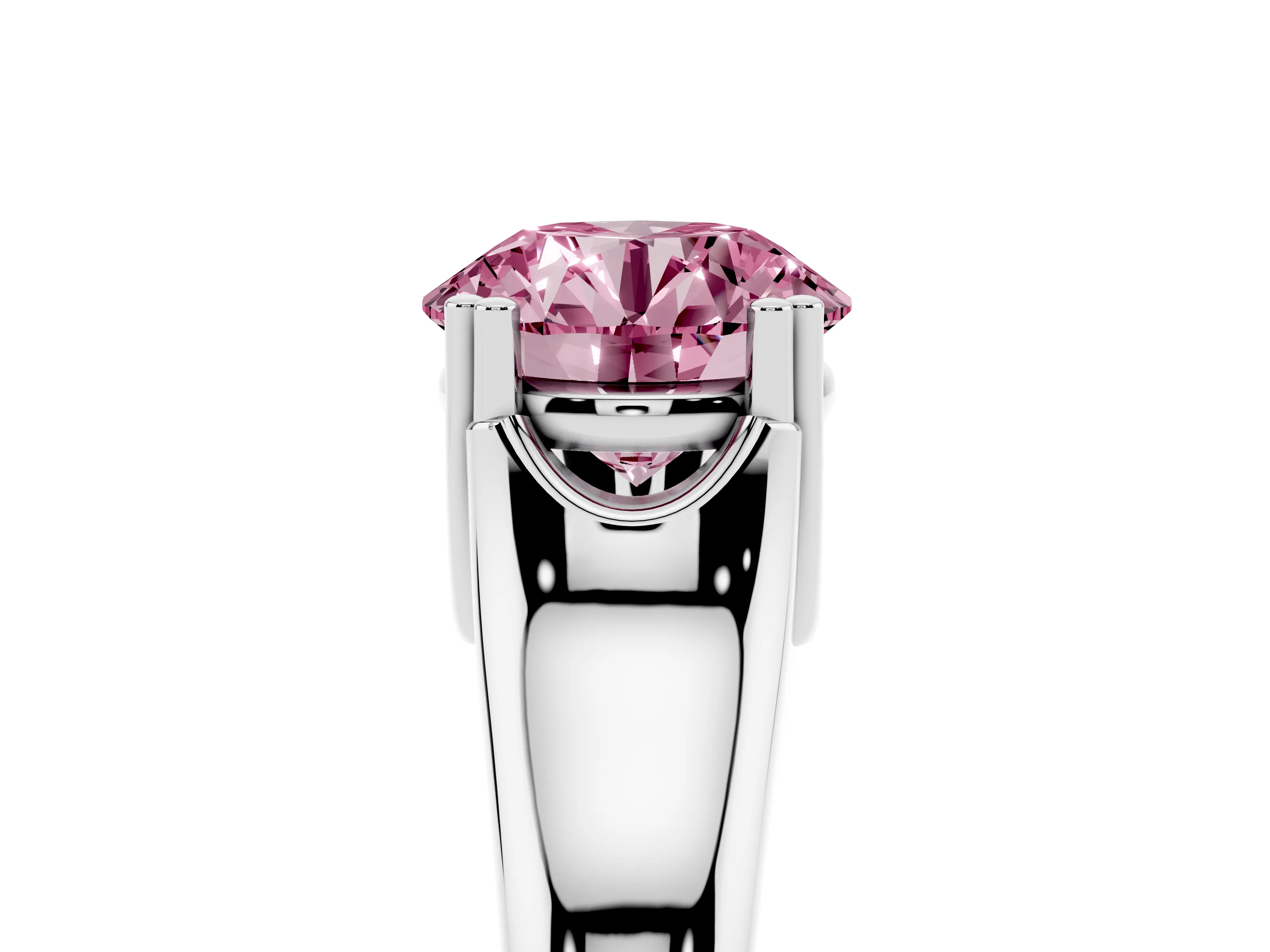 Fancy Pink Round Cut Diamond Solitaire Ring Set in Platinum with Wide Band and Prong Setting