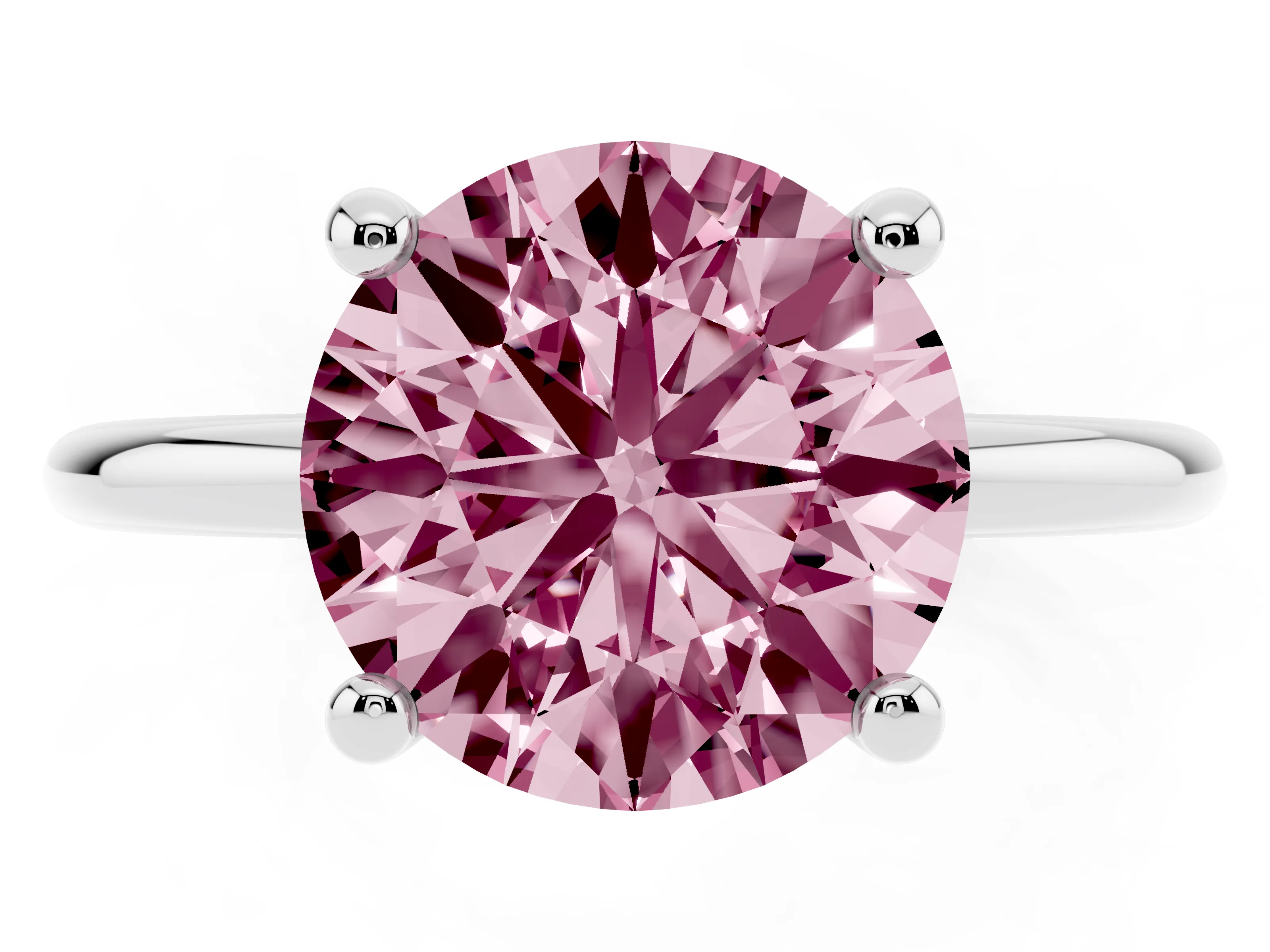 Fancy Pink Round Cut Diamond Solitaire Ring Set in Silver with Secure Prong Setting on a Classic Band