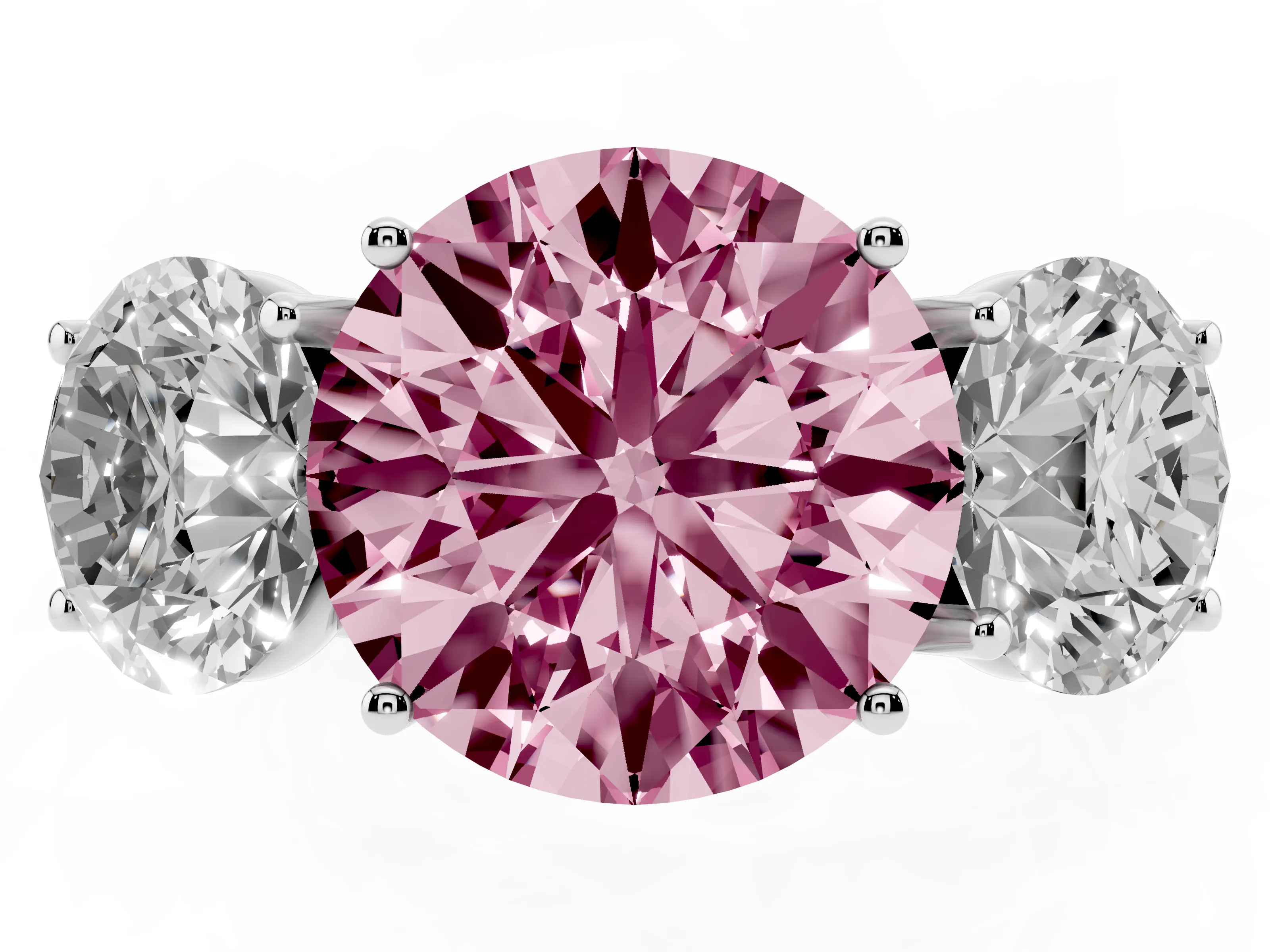 Fancy Pink Round Cut Diamond Three-Stone Ring Set in Silver with Braided Band