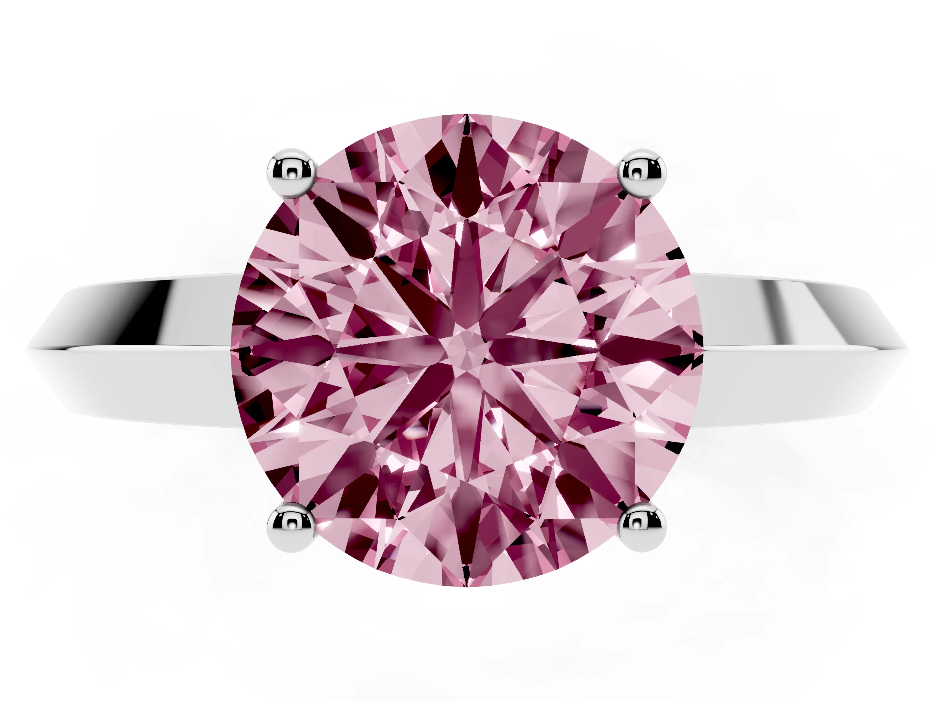 Fancy Pink Round Cut Diamond Solitaire Engagement Ring Set in Platinum with Flat Band and Prong Setting