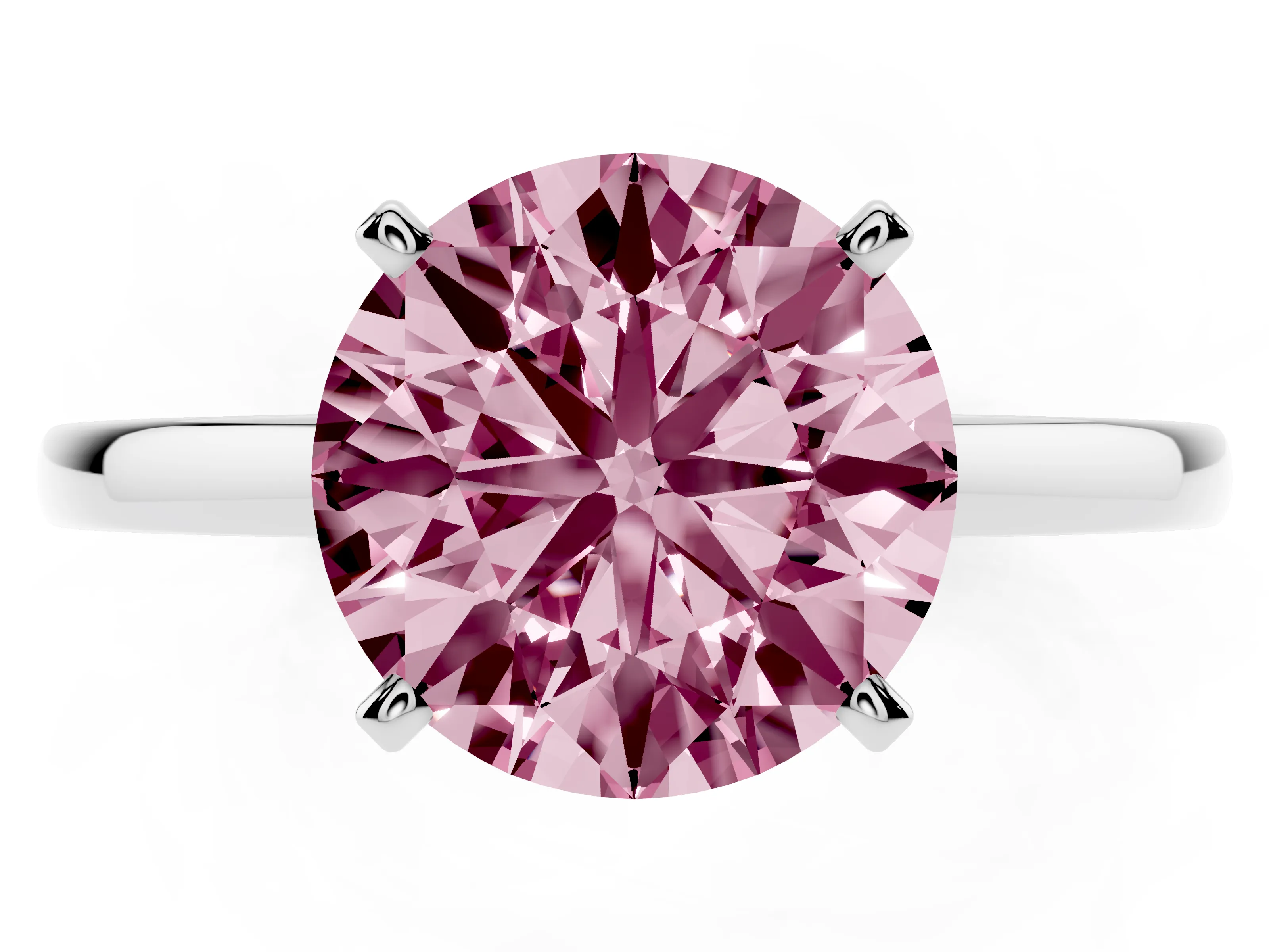 Fancy Pink Round Cut Diamond Solitaire Engagement Ring Set in Platinum with Prong Setting on a Classic Band