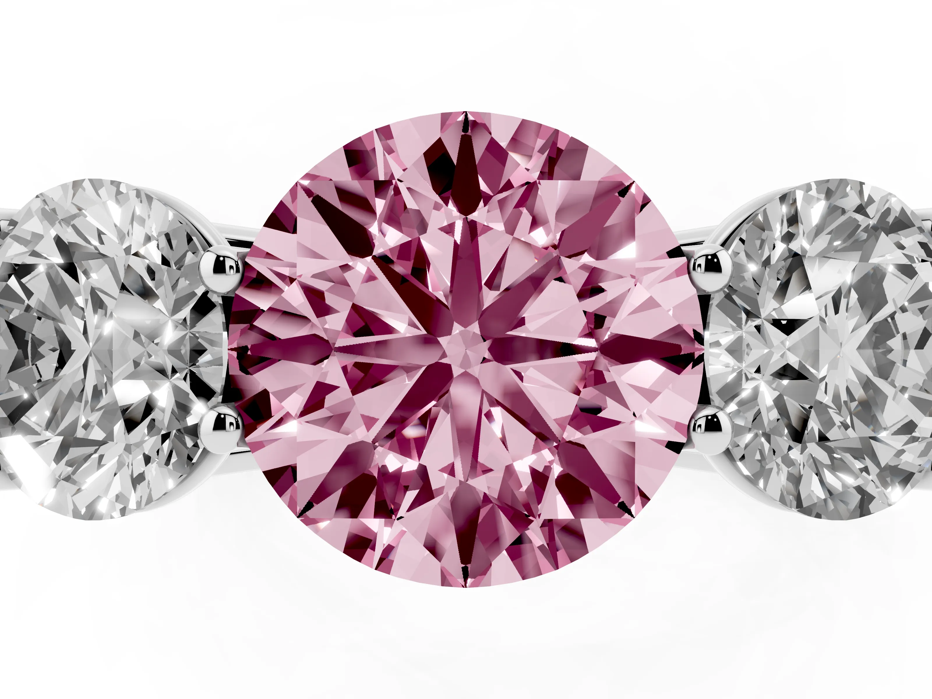 Fancy Pink Round Cut Diamond Three-Stone Ring Set in Silver with Plain Polished Band