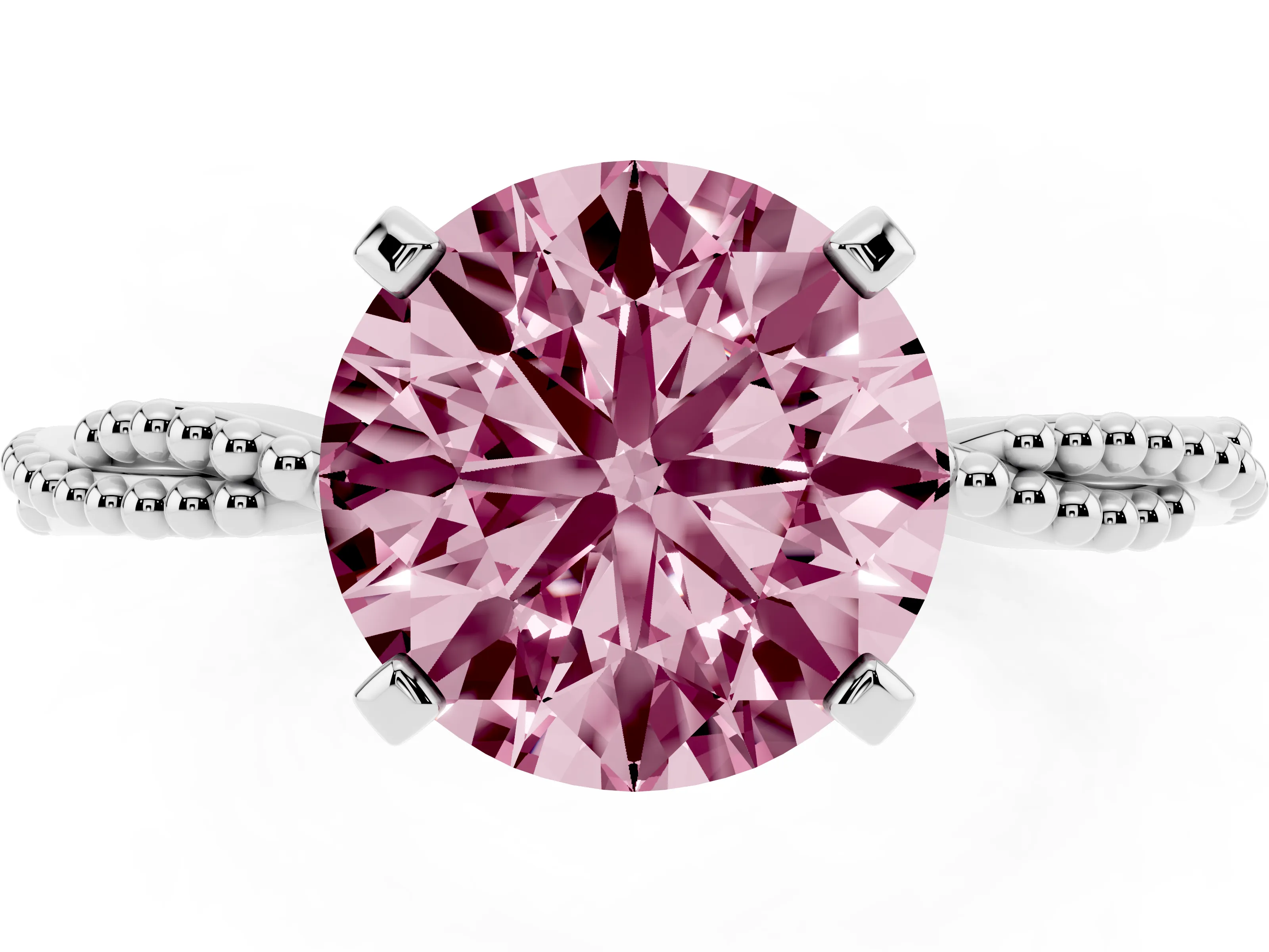 Fancy Pink Round Cut Diamond Solitaire Ring Set in Silver with Twisted Band and Bead Prong Setting