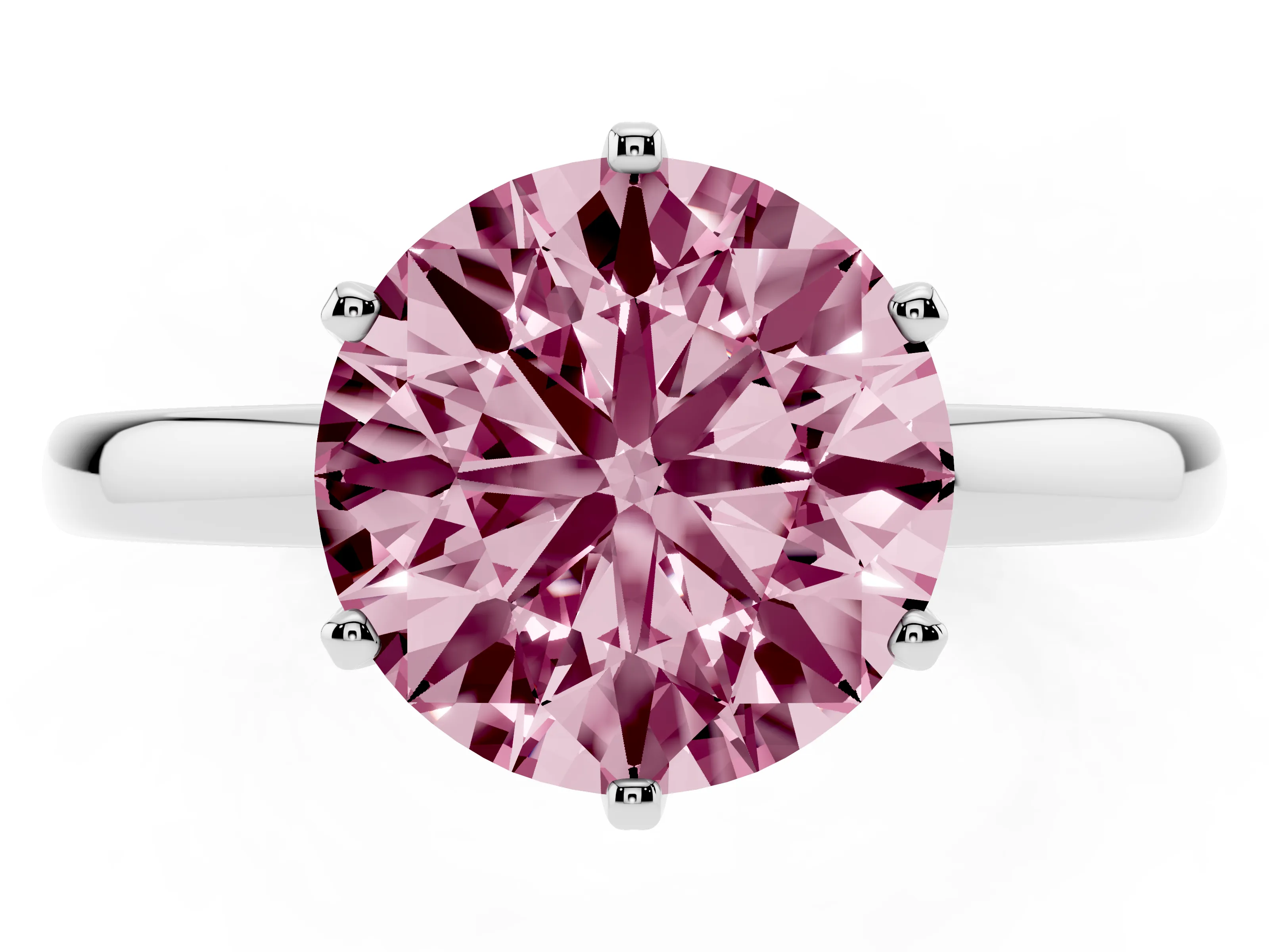 Fancy Pink Round Cut Diamond Solitaire Ring Set in Silver with Raised Prong Setting on a Classic Band