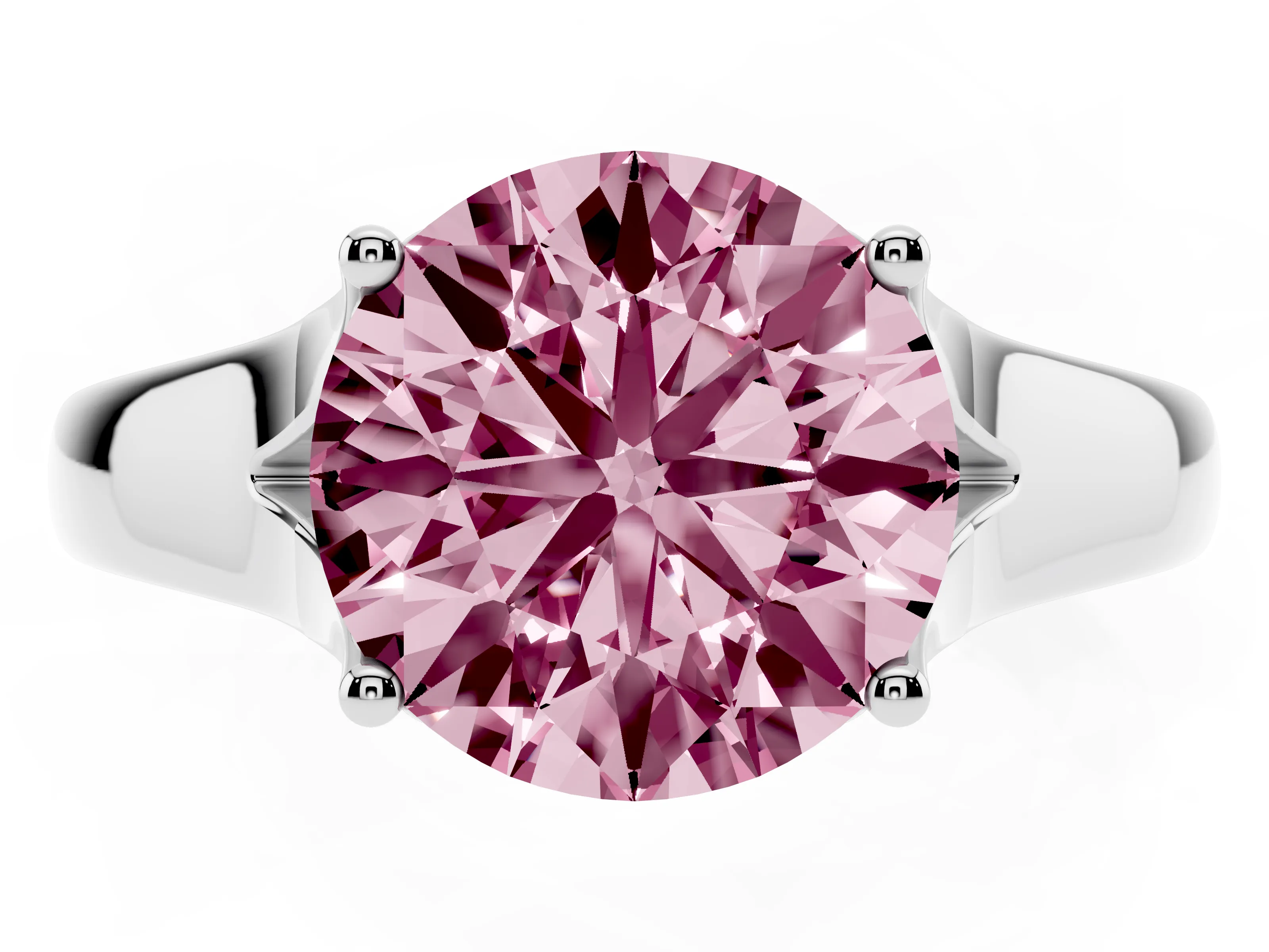 Fancy Pink Round Cut Diamond Solitaire Ring Set in White gold with Arched Cathedral Band and Prong Setting