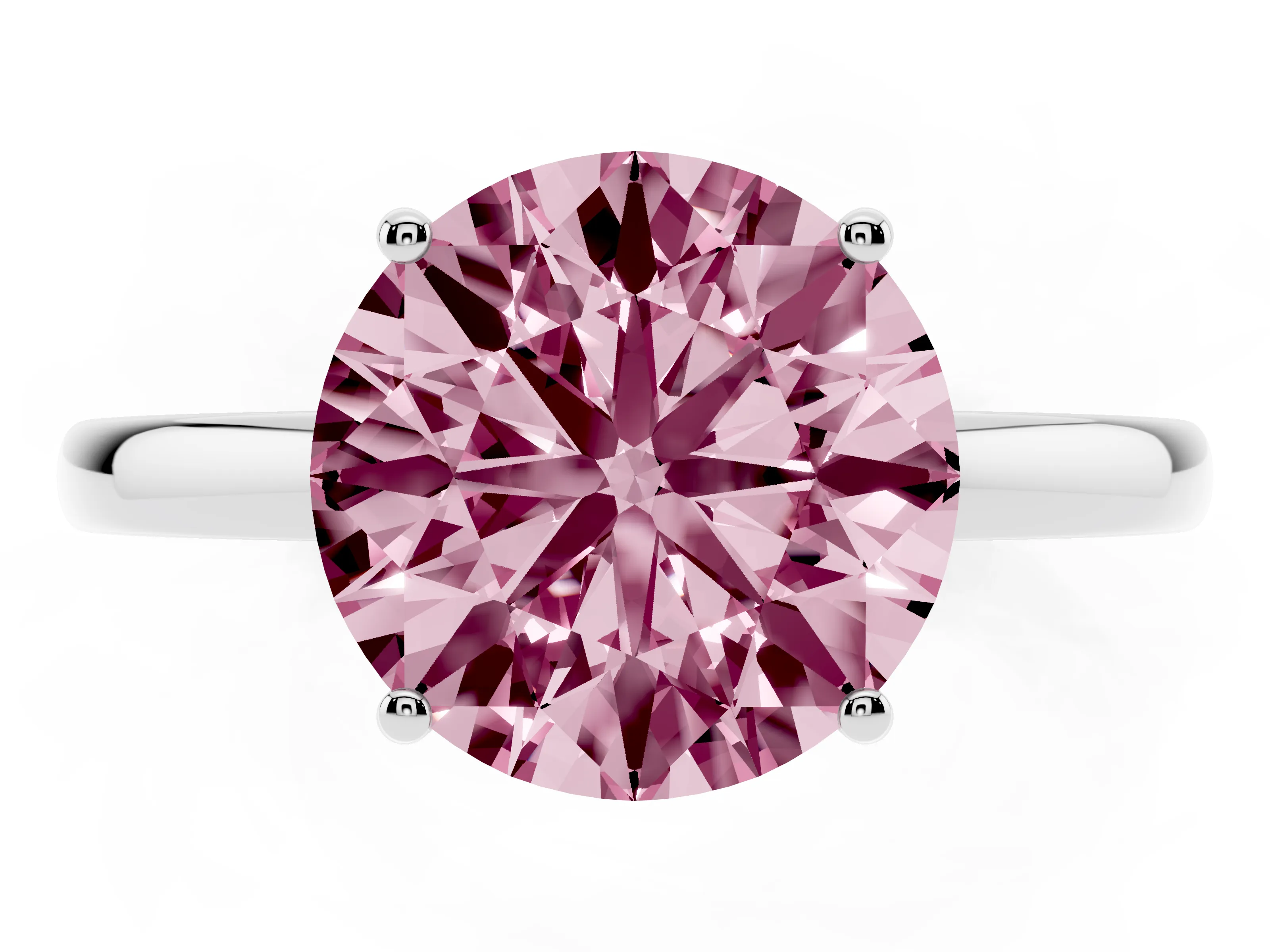 Fancy Pink Round Cut Diamond Solitaire Ring Set in Silver with Plain Band and Prong Setting