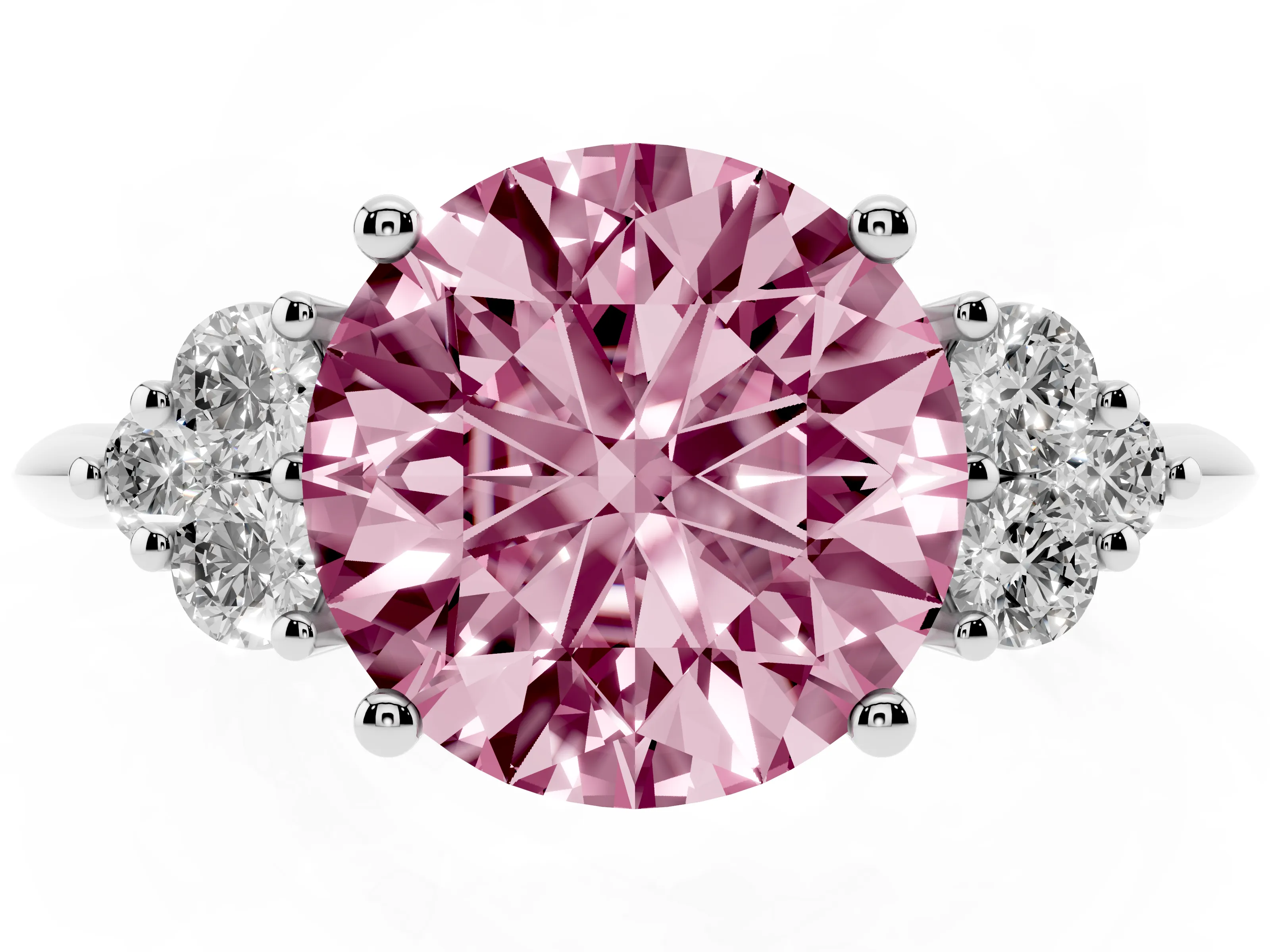 Fancy Pink Round Cut Diamond Cluster Ring Set in Silver with Plain Band and Prong Setting