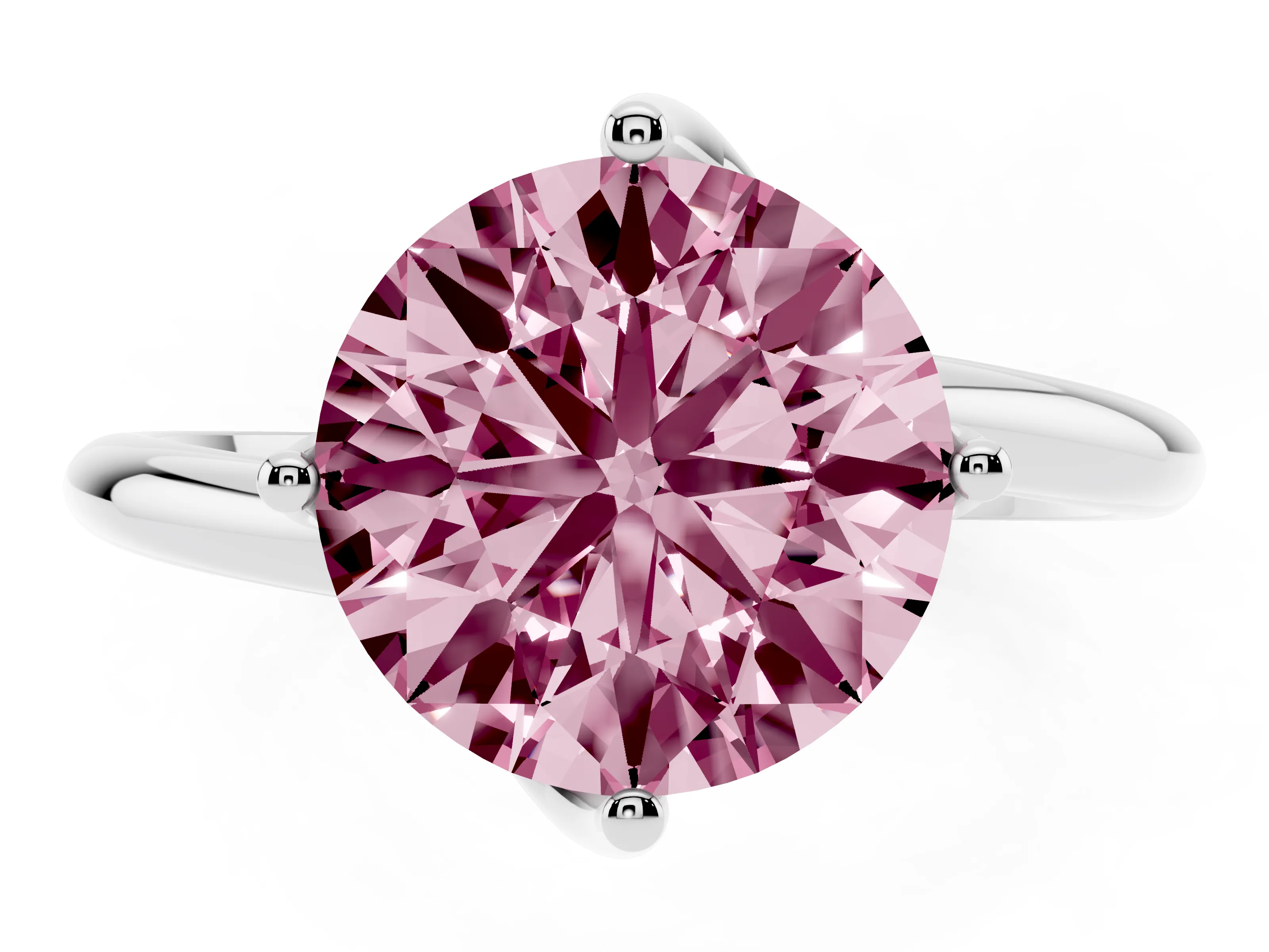 Fancy Pink Round Cut Diamond Solitaire Engagement Ring Set in White gold with Classic Plain Band