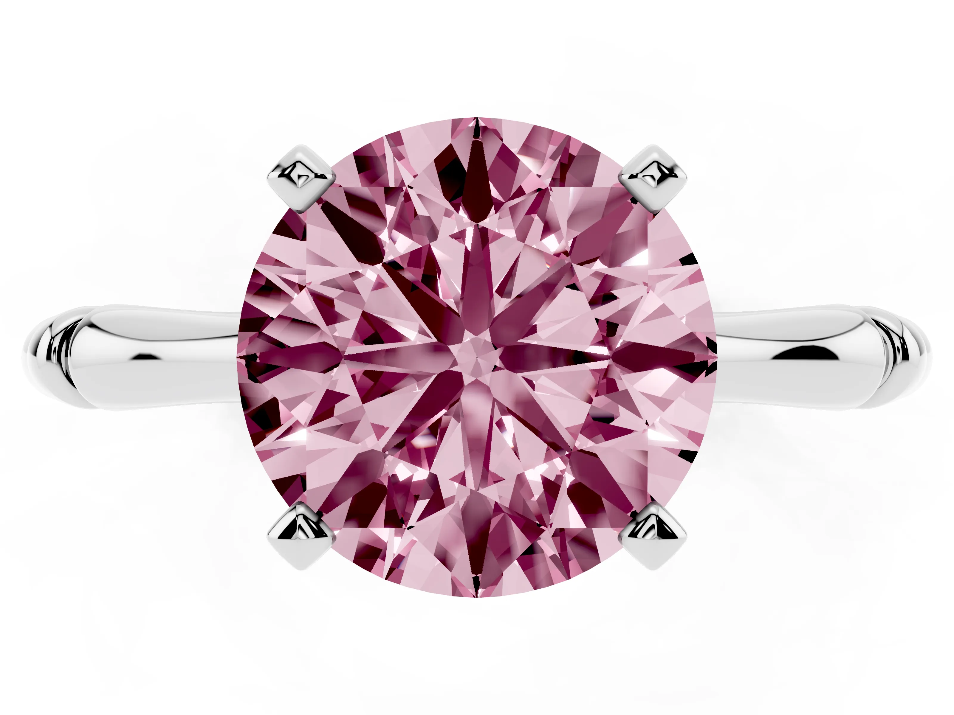 Fancy Pink Round Cut Diamond Solitaire Ring Set in Platinum with Bamboo Band and Prong Setting