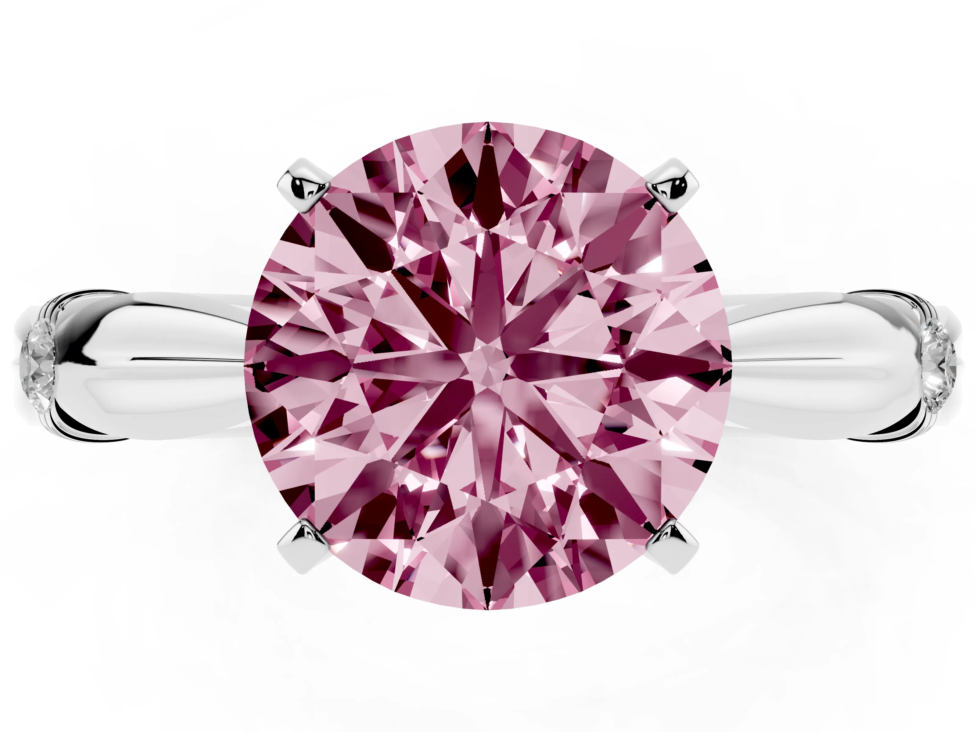 Fancy Pink Round Cut Diamond Solitaire Twisted Band Ring Set in Silver with Accent Stones and Prong Setting