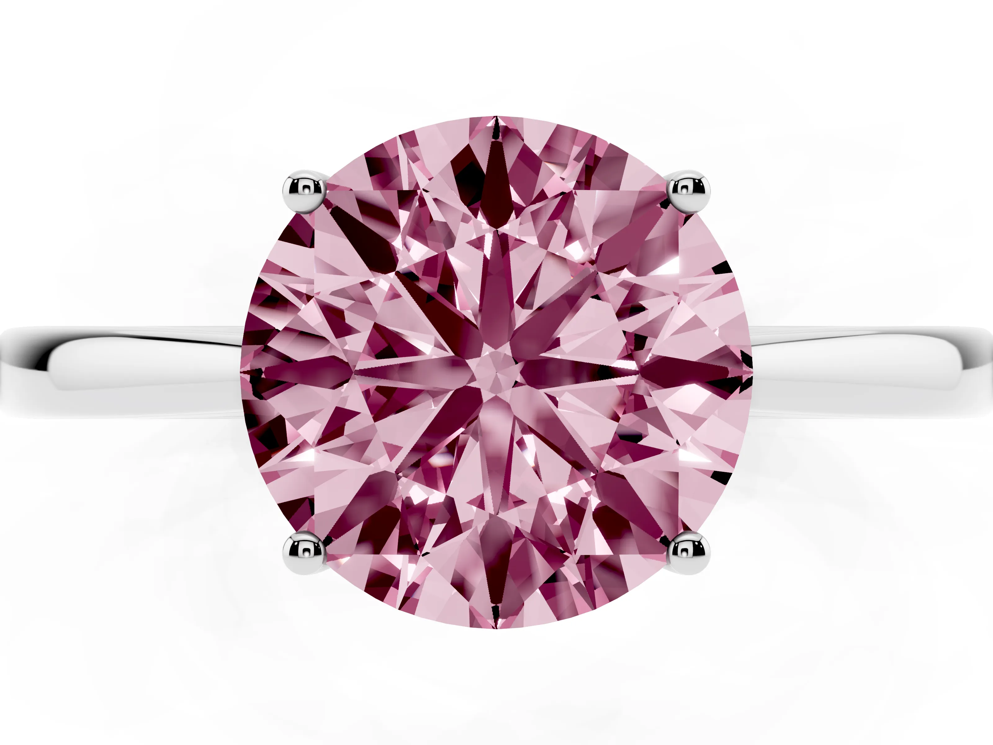 Fancy Pink Round Cut Diamond Solitaire Ring Set in Platinum with Split Shank and Prong Setting
