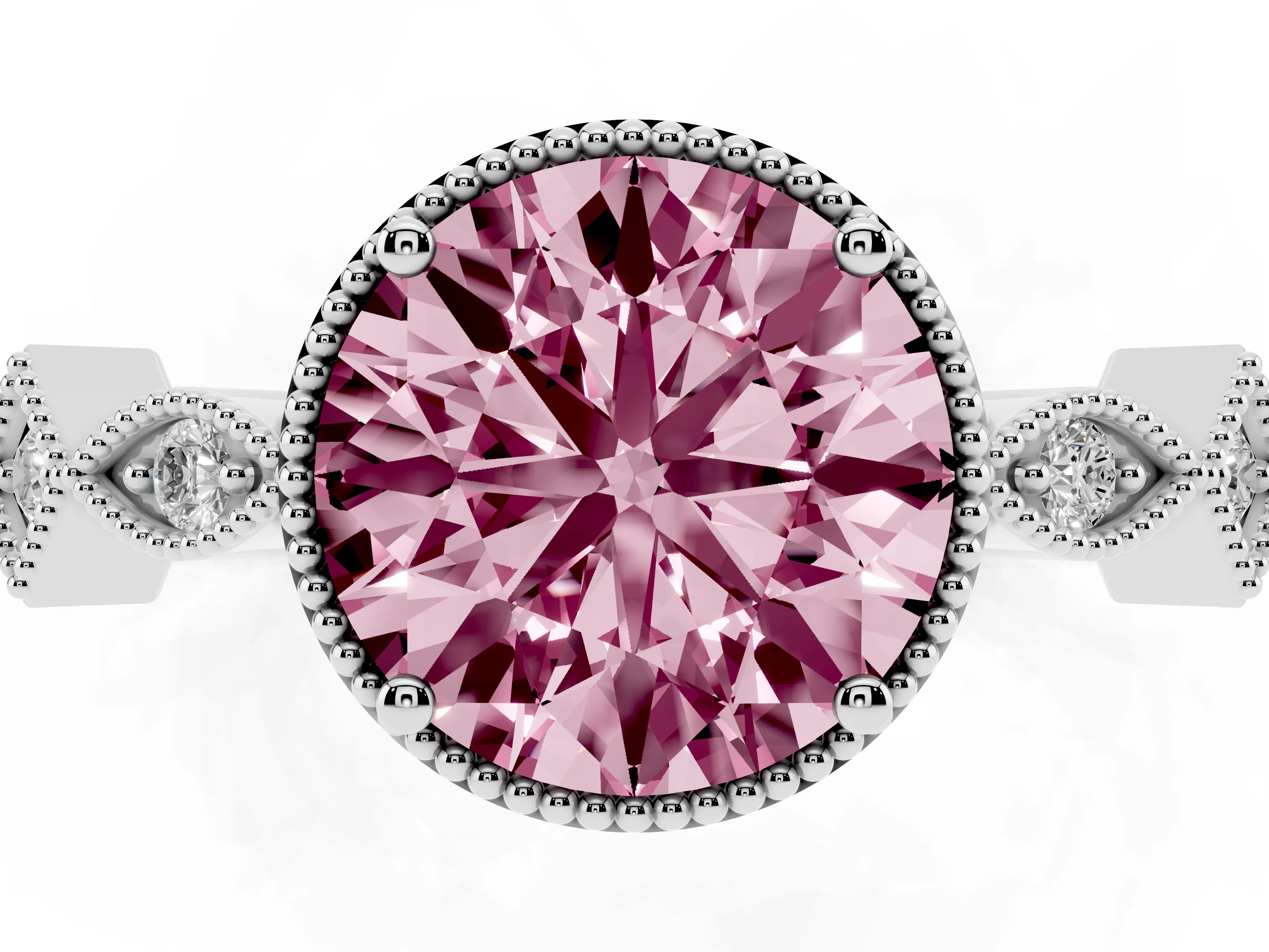 Fancy Pink Round Cut Diamond Milgrain Marquise Twist Band Ring Set in Silver with Prong Setting