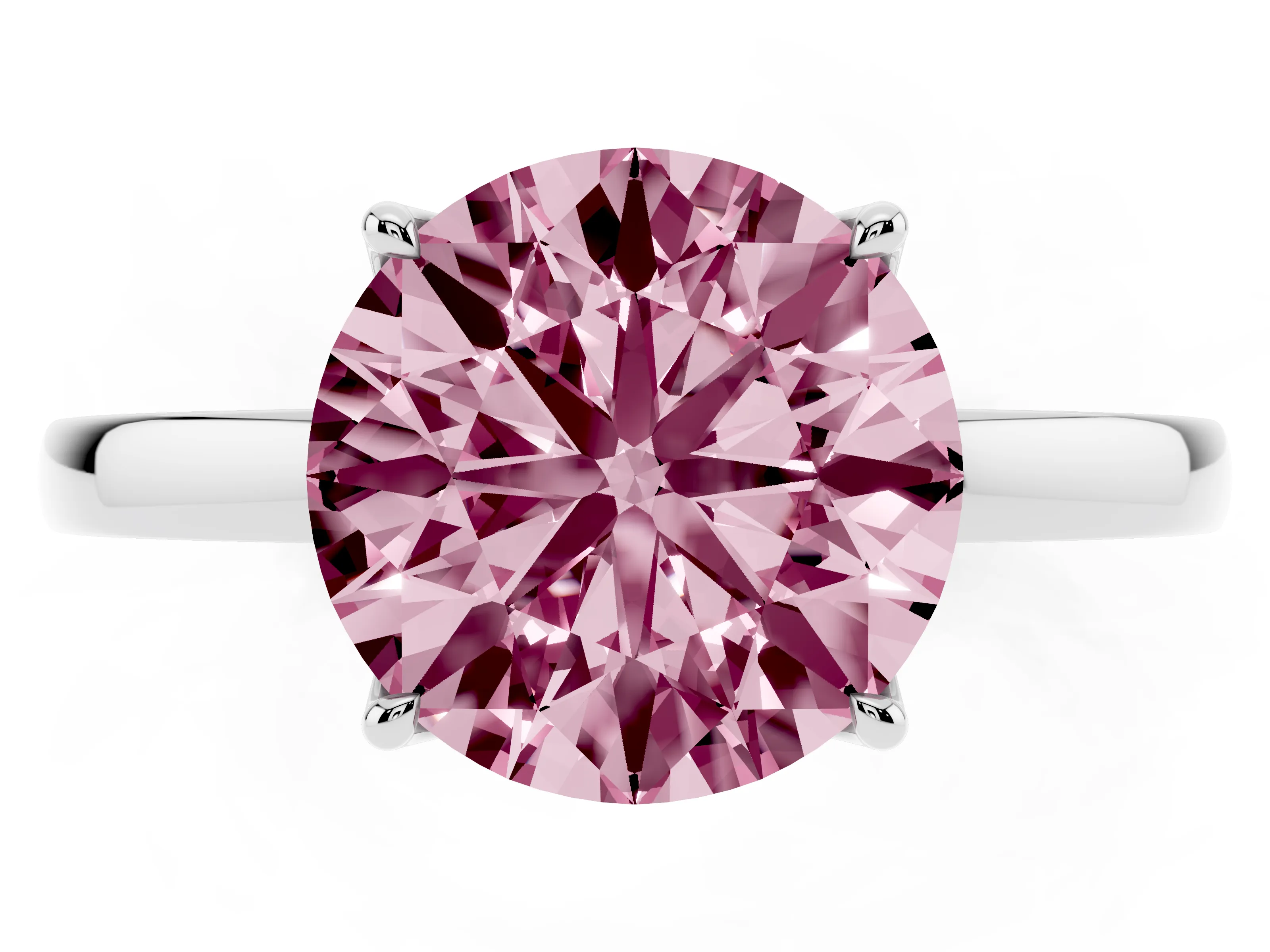 Fancy Pink Round Cut Diamond Solitaire Ring Set in White gold with Prong Setting and Thin Polished Band
