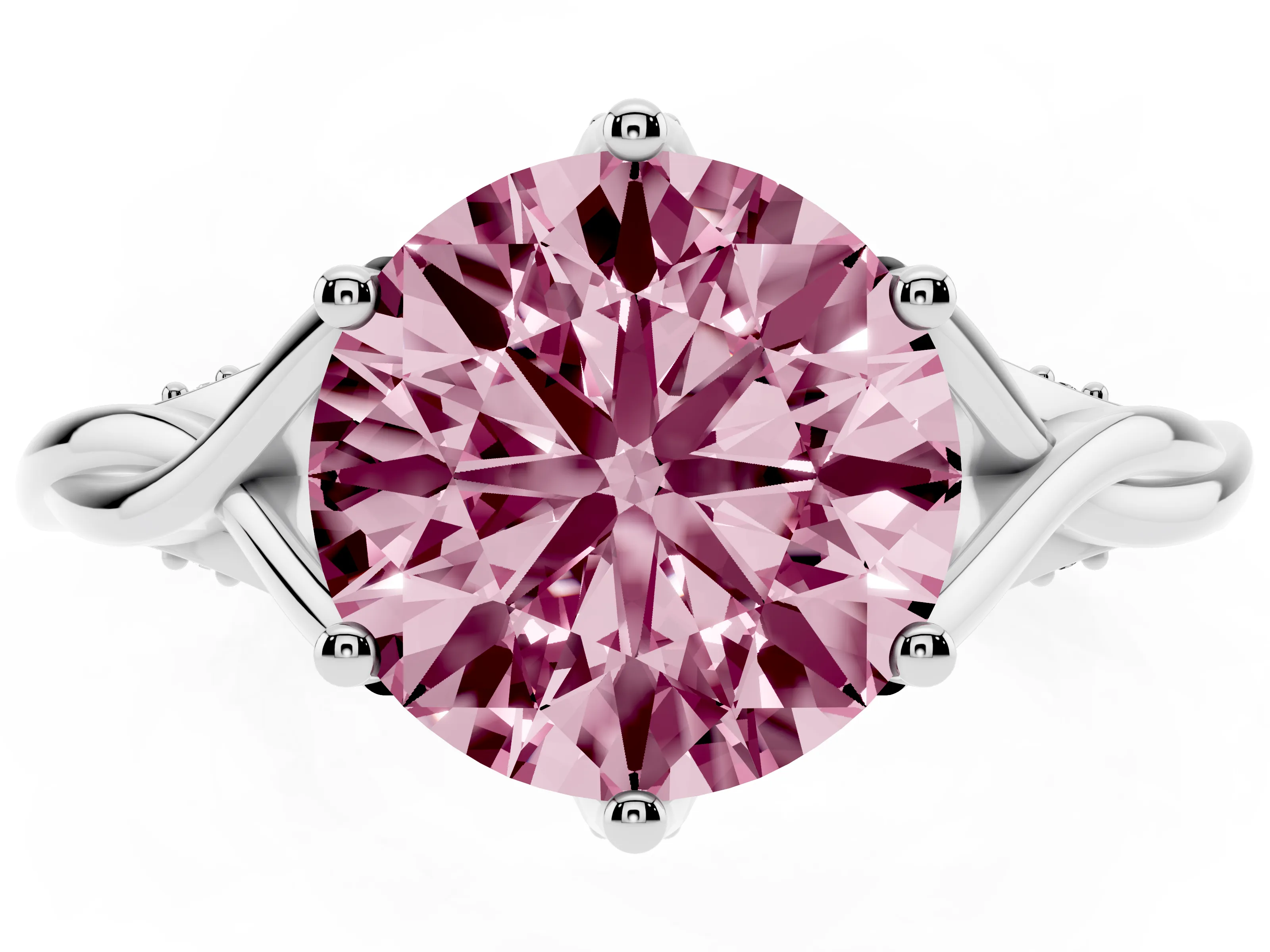 Fancy Pink Round Cut Diamond Intertwined Twist Band Solitaire Ring Set in White gold with Prong Setting