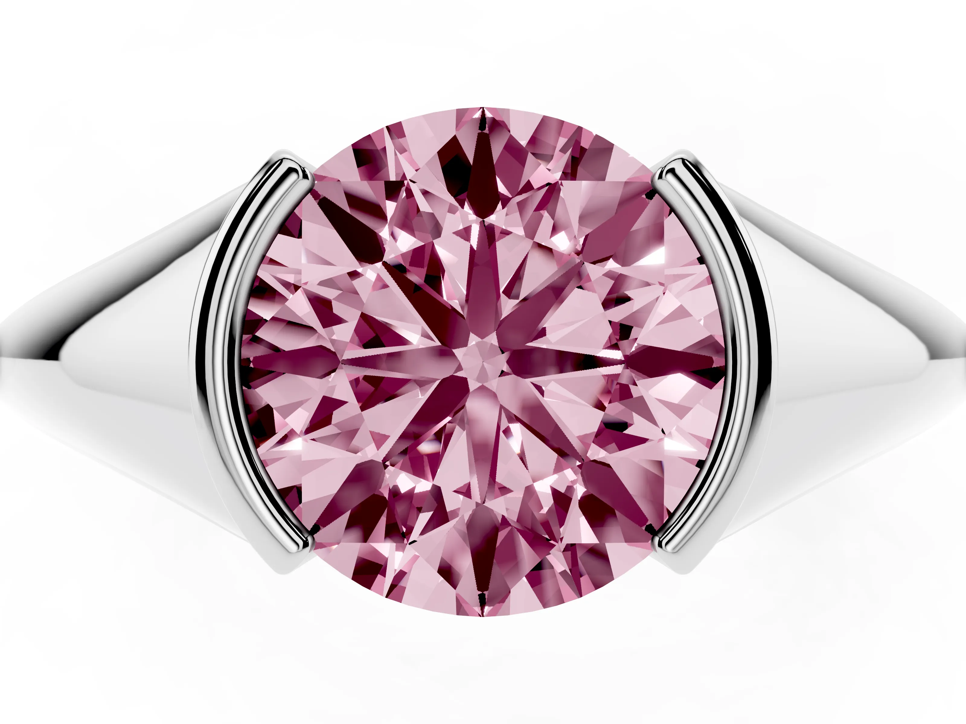 Fancy Pink Round Cut Diamond Solitaire Tension Set Ring Set in Silver