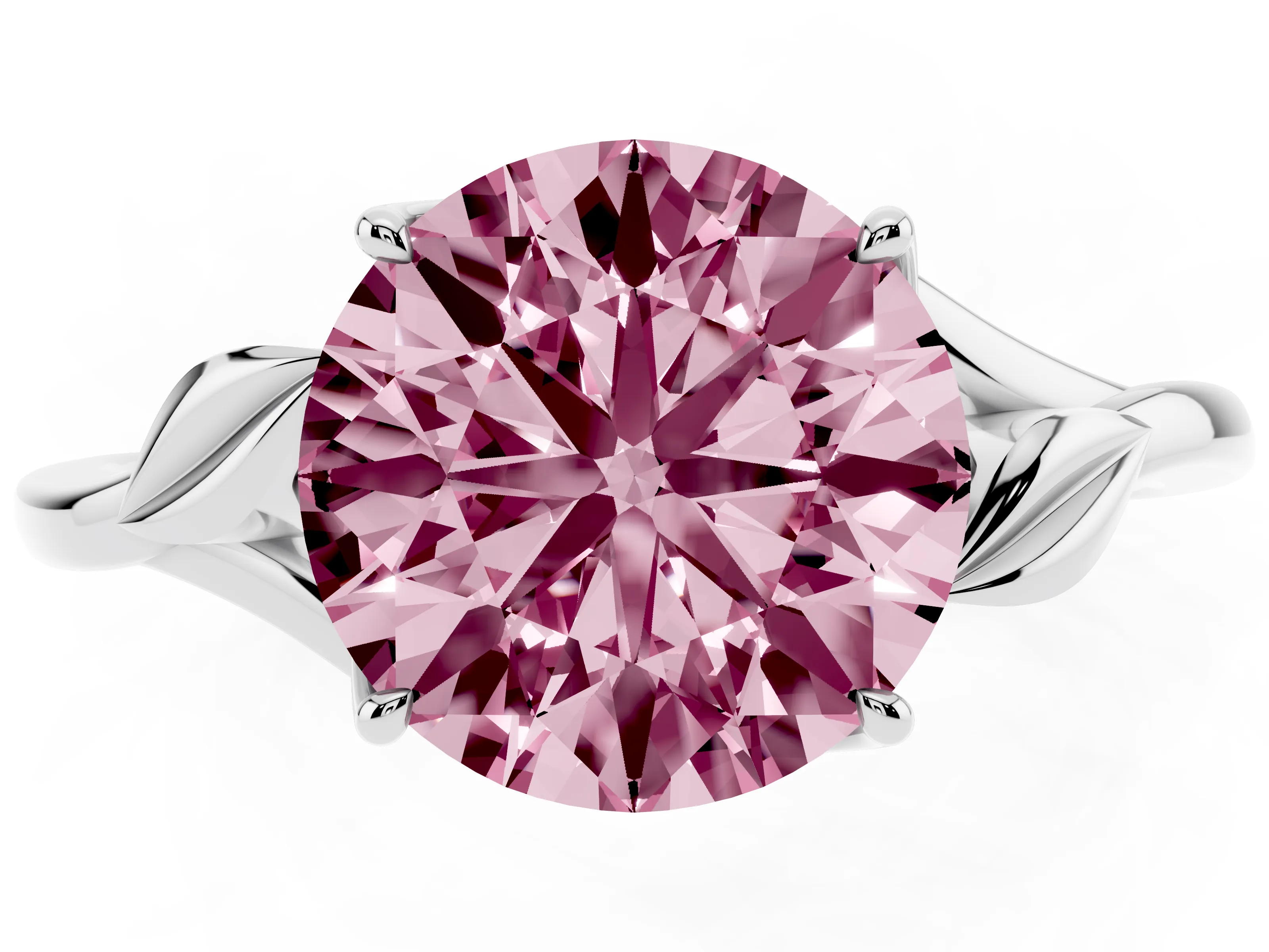 Fancy Pink Round Cut Diamond Solitaire Ring Set in White gold with Polished Twist Band