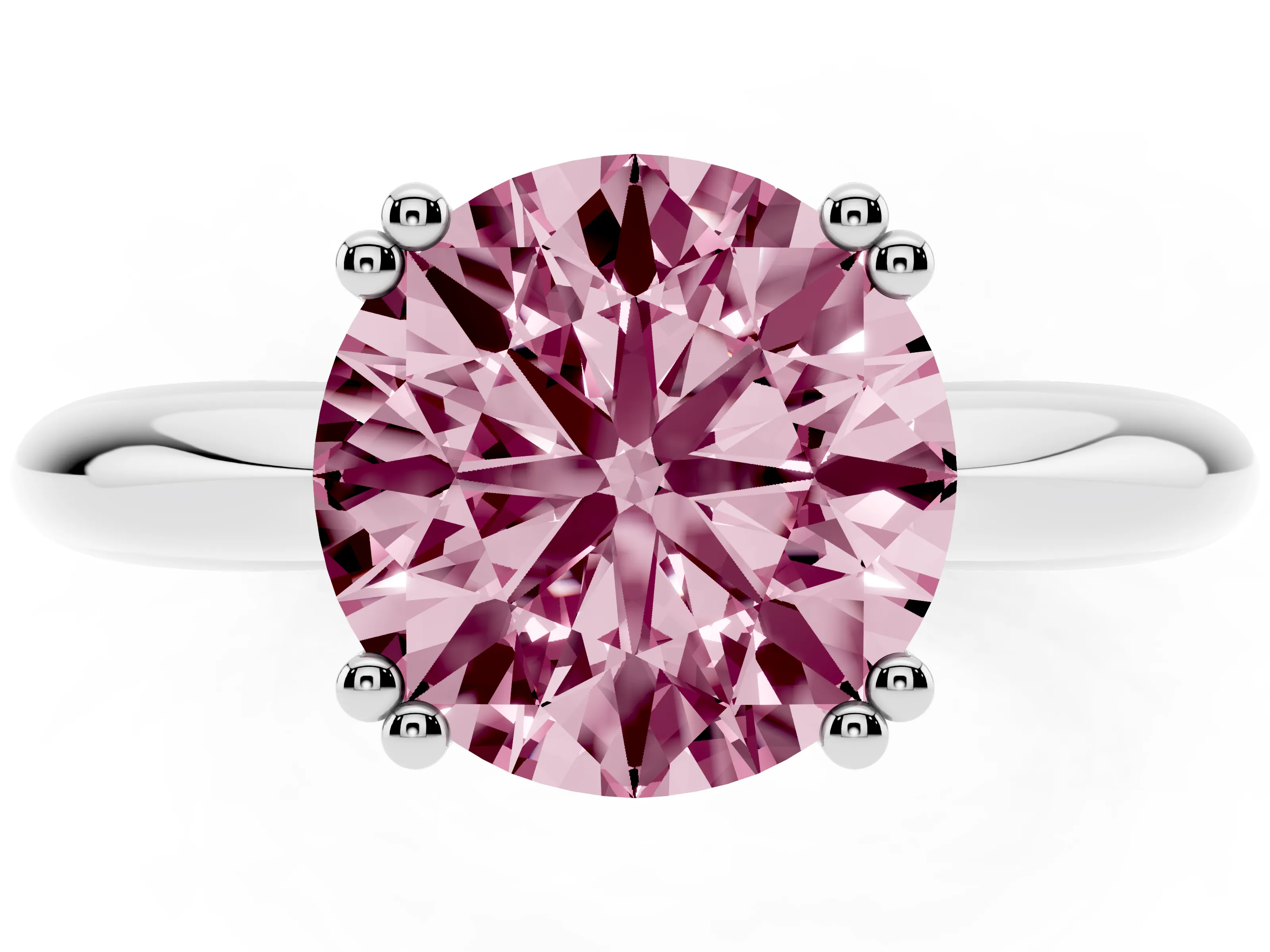 Fancy Pink Round Cut Diamond Solitaire Engagement Ring Set in White gold with Tapered Band and Prong Setting